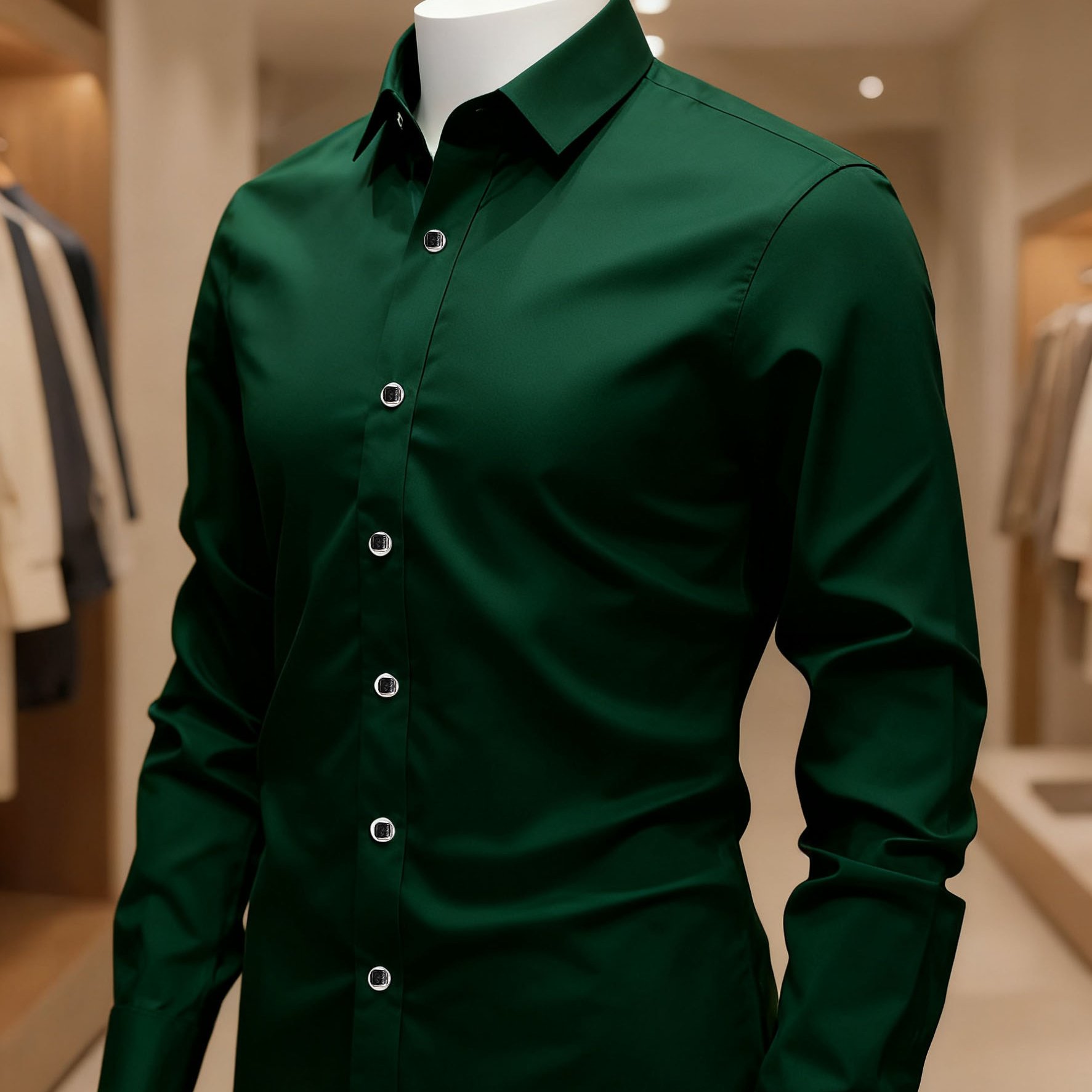 TEMU Men's Elegant Black Long Sleeve Button Shirt - Slim Fit Formal And Casual Dress Shirt, Lightweight Polyester Shirt, Smooth Texture, Suitable For