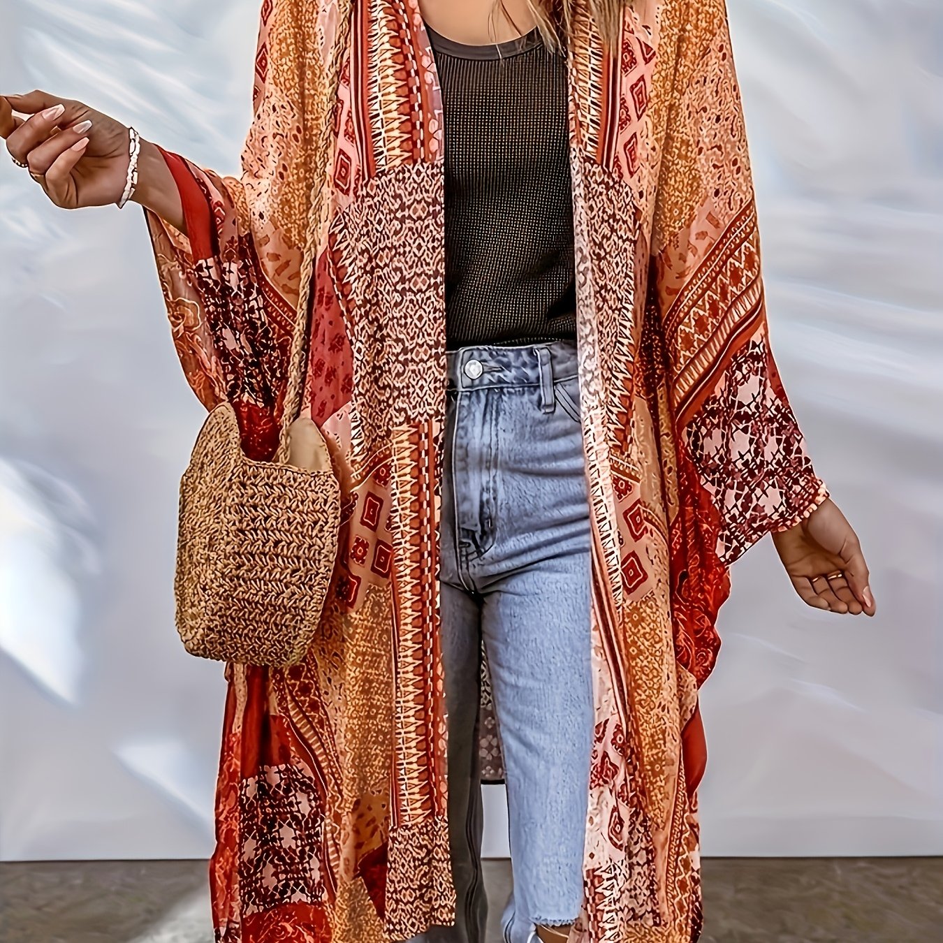 TEMU Women's Bohemian Casual Elegant Beach Vacation Summer Thin Long Sleeve Jacket