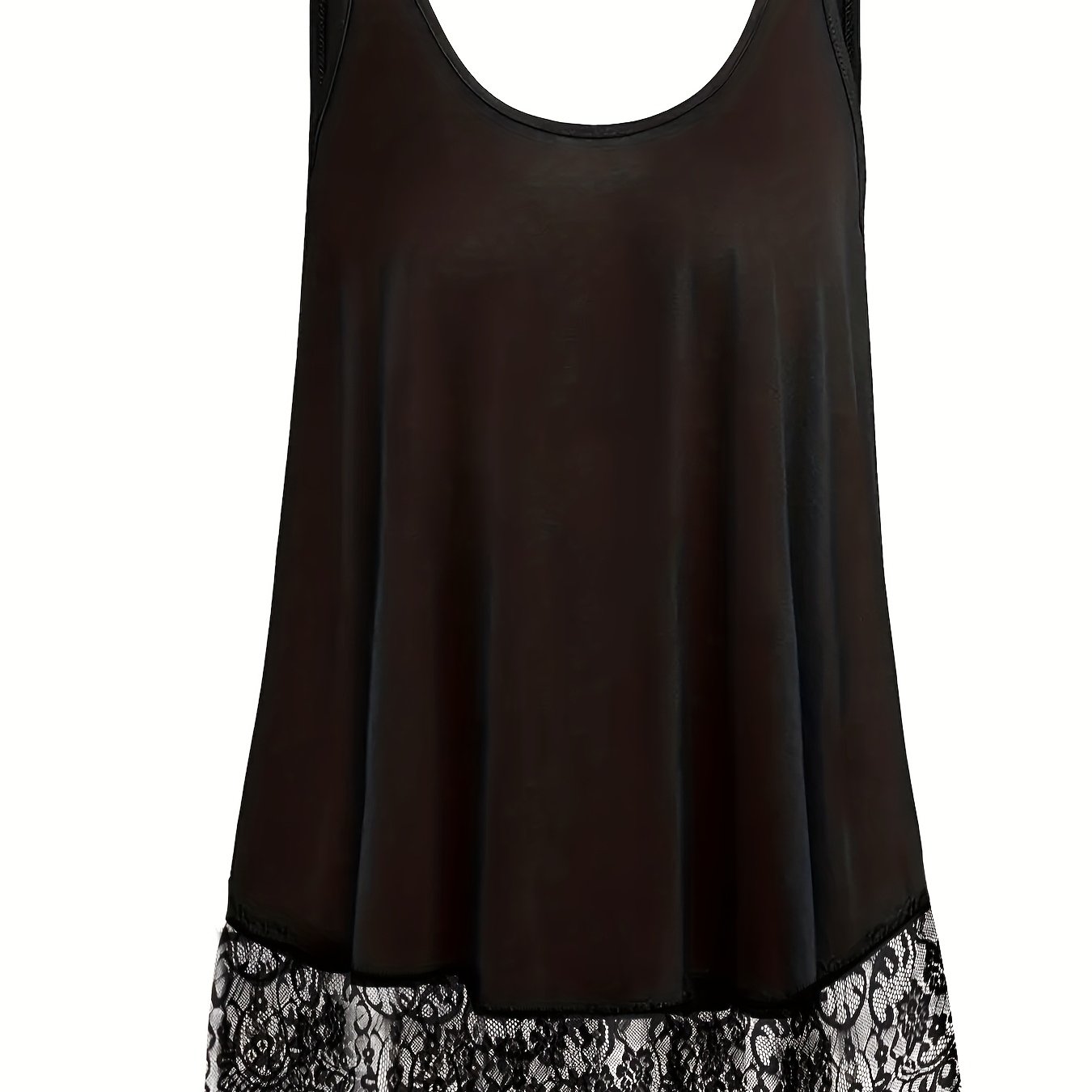 Plus Size, Plus Size Women's Summer Lace Contrast Tank Top, Casual Round Neck Sleeveless Vest