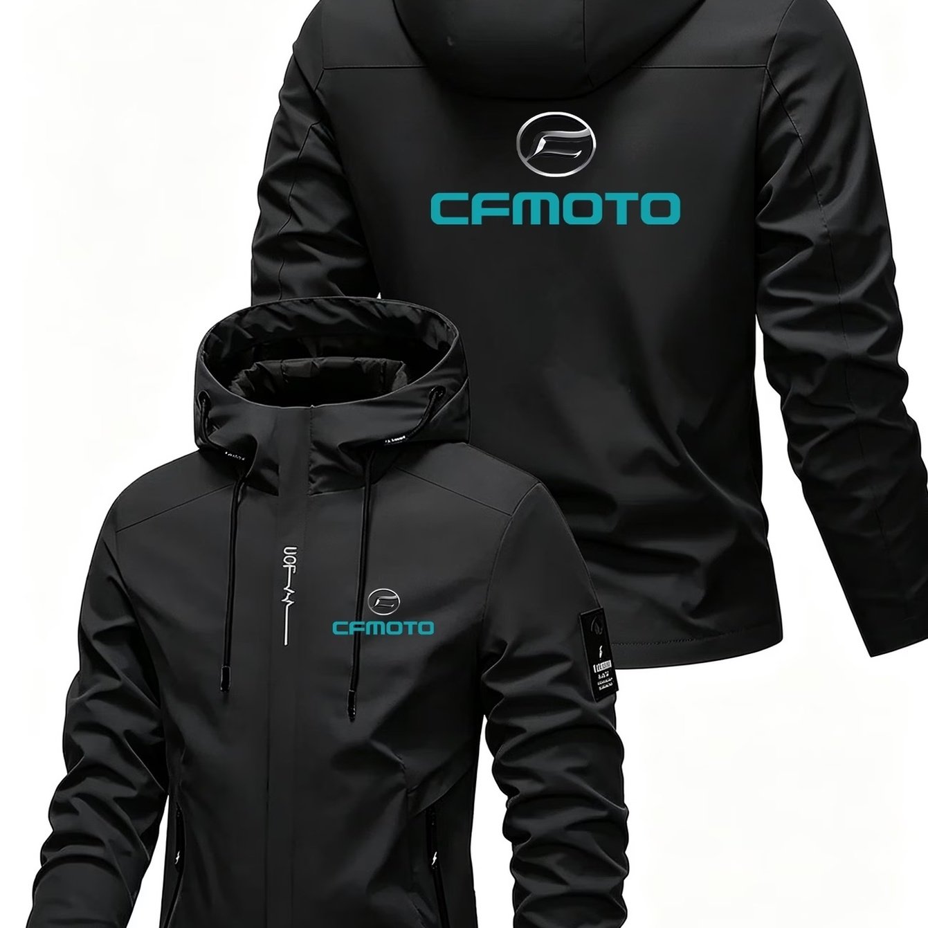 TEMU Men's Print Hooded Windproof Motorcycle Riding Jacket