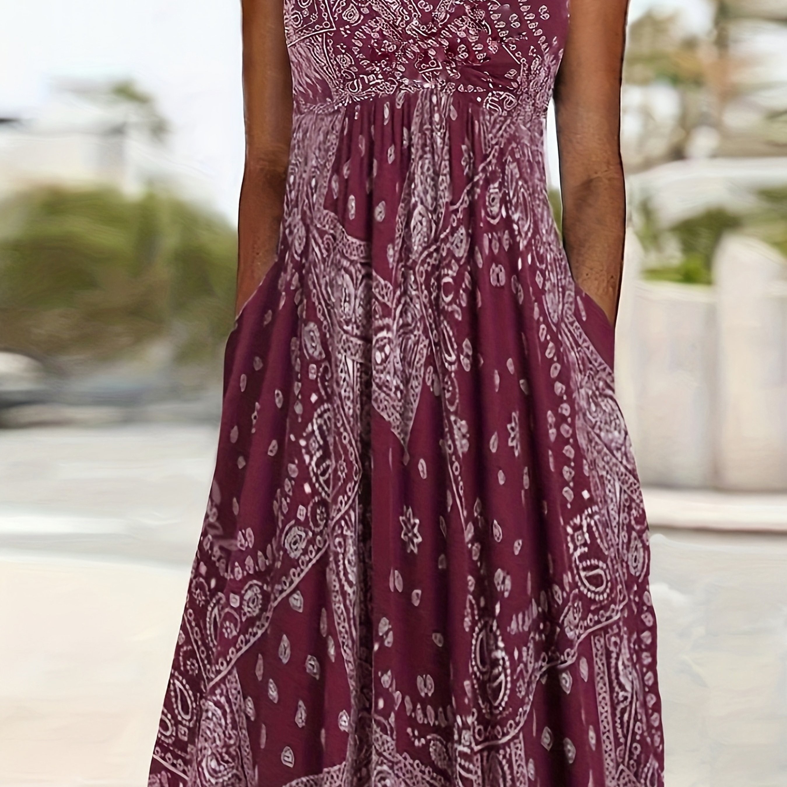 Image of Plus Size - Plus Size - Summer New Sleeveless Women's Dress Sleeveless Printed Plus Size Dress Women's Clothing