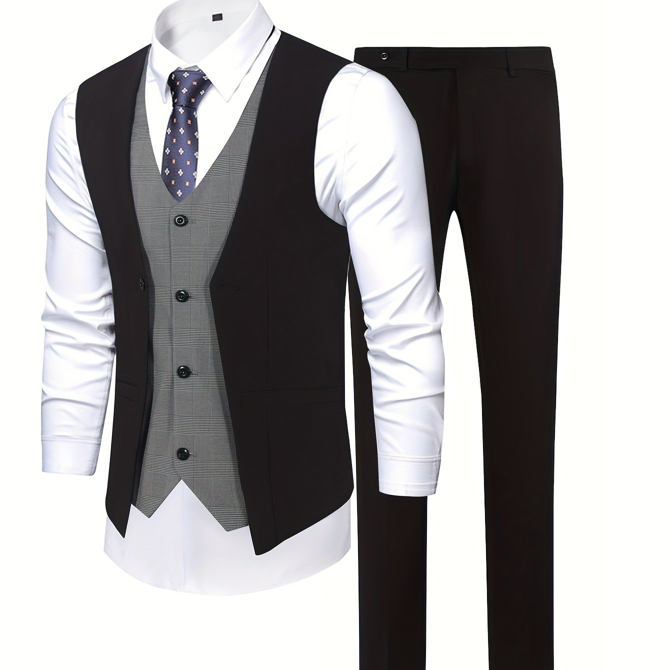 Image of 2-in-1 Look Men's Vest Set, Color-block Design, Trendy And Fashionable Vest And Trousers 2pcs Set For Men