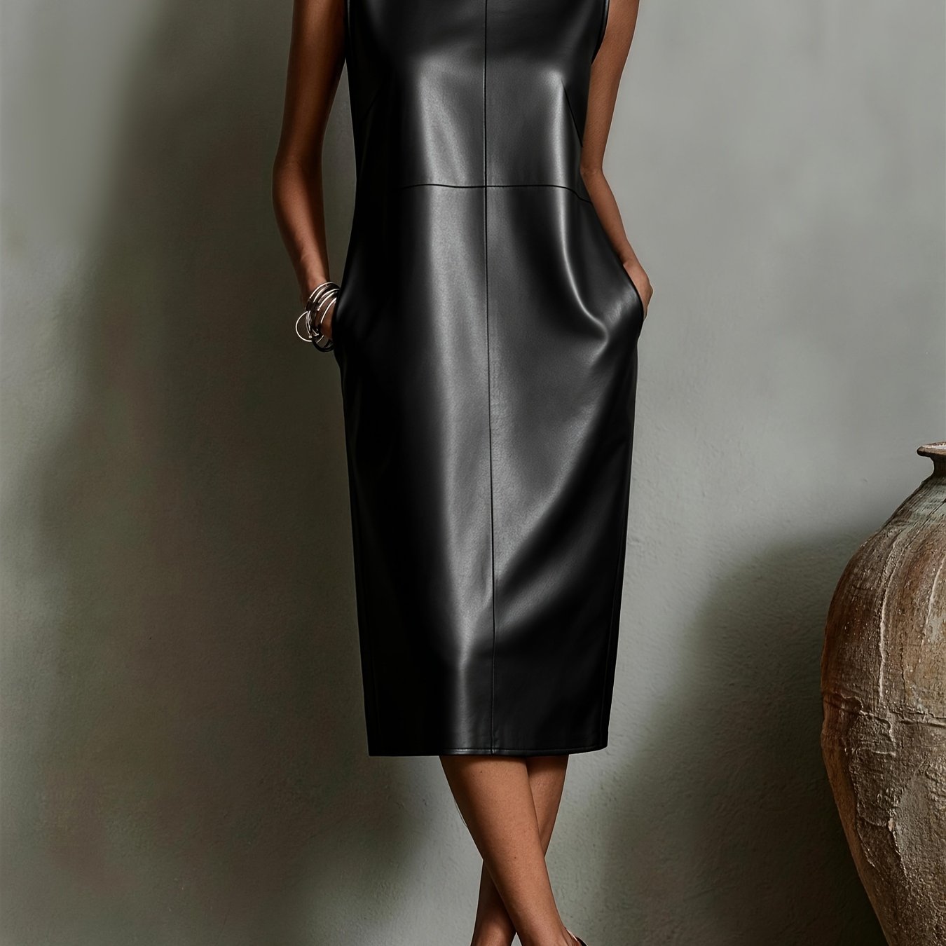 TEMU Falda Midi Negra Minimalista y Cool para Mujer, Estilo Minimalista , Traje de Noche de Lujo para Desplazamientos , Falda Corta Negra , Ropa