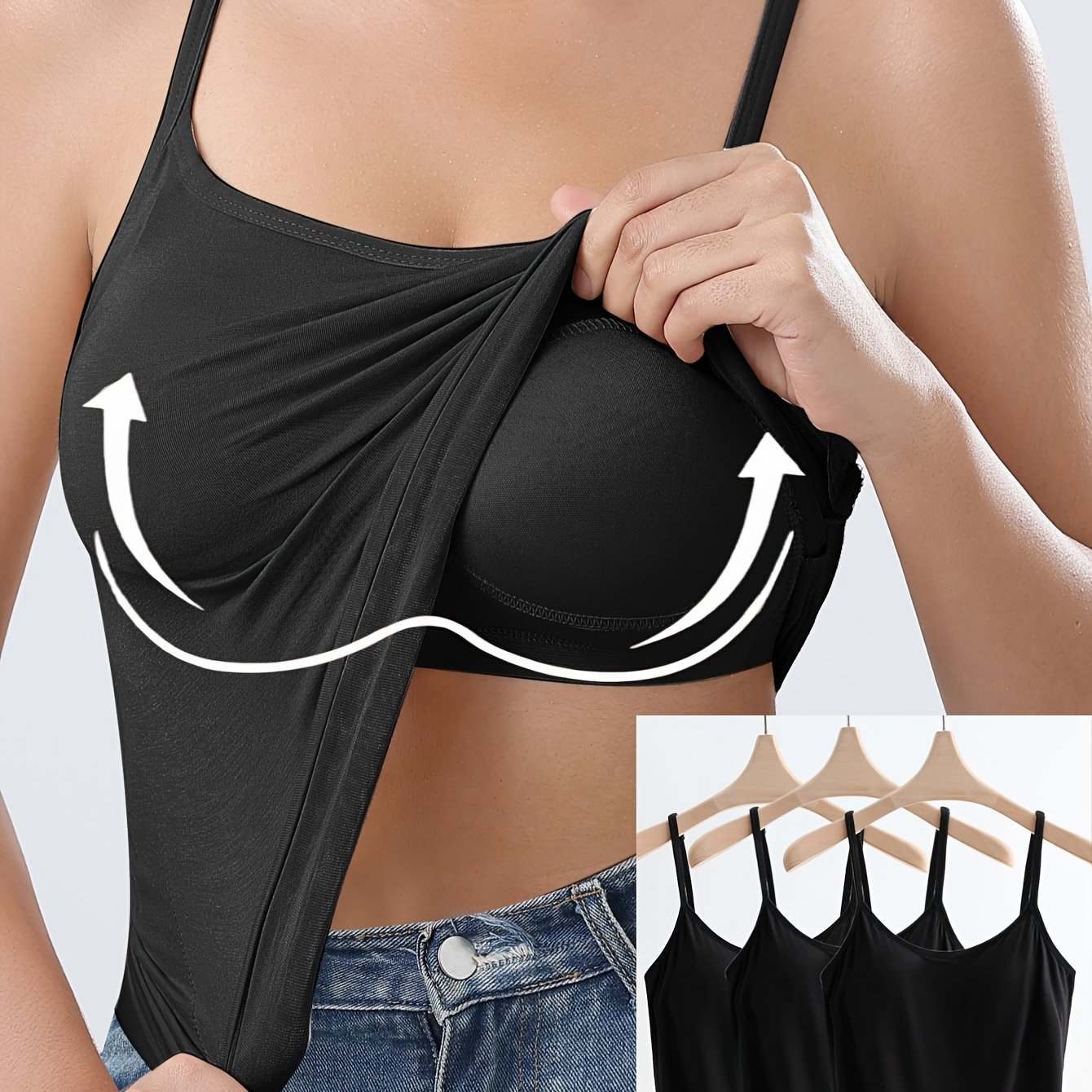 3pcs Women' And Stylish Camisole, Worn As An Inner Layer Or Outerwear, Soft And Comfortable, Adjustable Straps, Built-in Padded Bra, No Underwear Needed, For