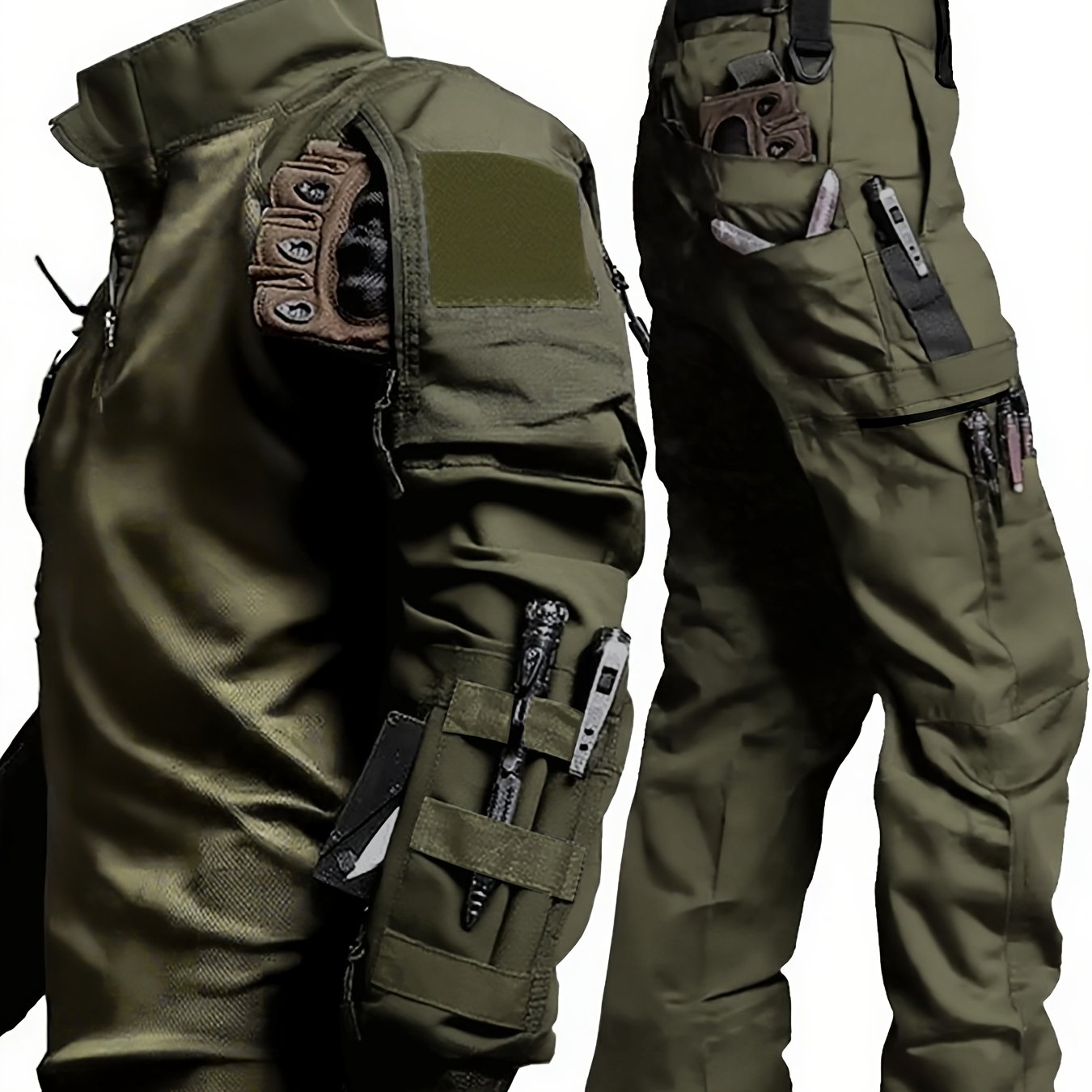 Pioneer 2pcs Set 046 Wear-resistant Tactical Suit Men's Casual Frog Suit Overalls 2pcs Multi-pocket Outdoor Sports Training Work Clothes, Hunting