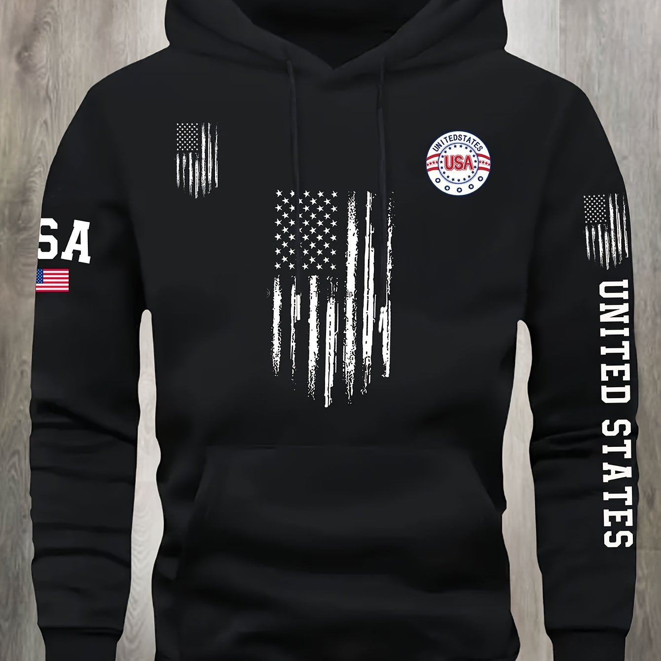Image of Kourrter American Flag Hoodie - Cozy Fleece-lined Pullover With Kangaroo Pocket, Casual Streetwear For , Fall/winter