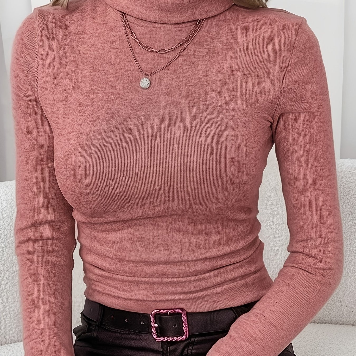 E-shop Damen Langarm-Shirt mit hohem Kragen in bunten Farben als Unterhemd
