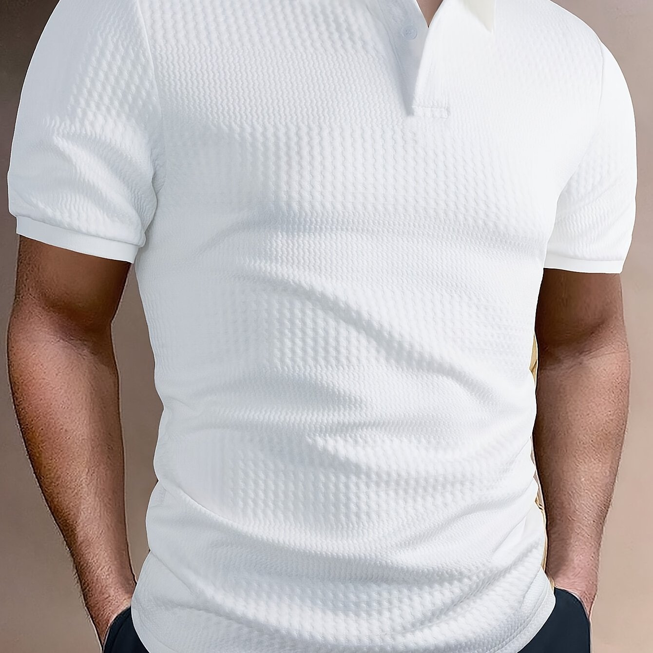 Men's Summer Knitted Jacquard Lapel Shirt Casual Short-sleeve Top