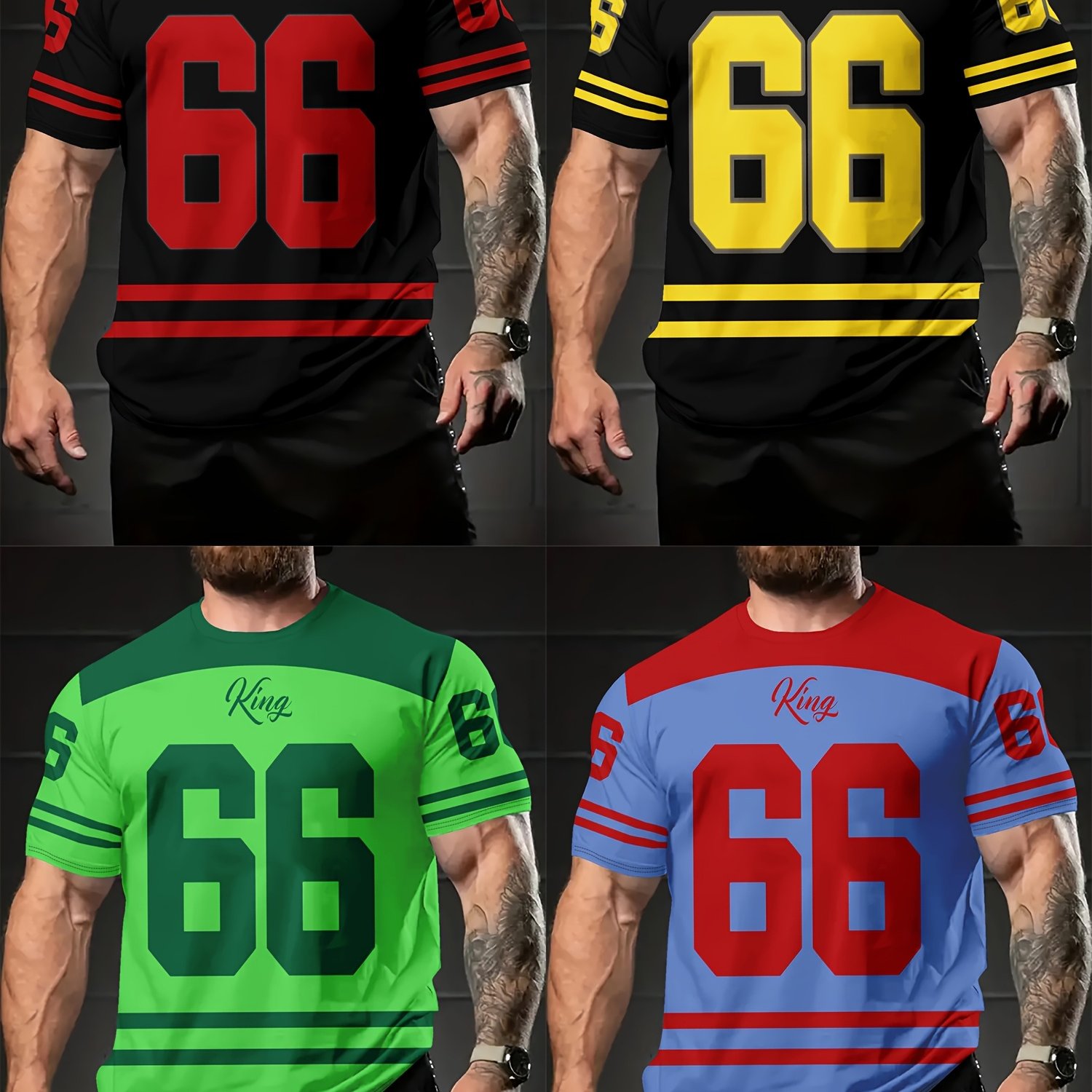TEMU 4pcs Set, Summer Men's Fashion Size 66! Sporty Style Pattern T-shirt, Suitable For Multiple Occasions Outdoor Casual Sports Short Sleeve Top