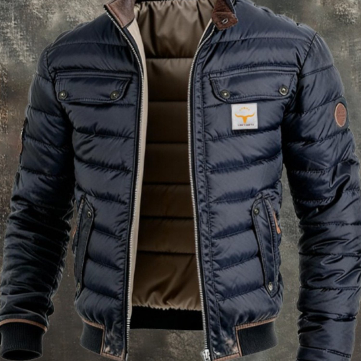 TEMU Veste d'extérieur rétro matelassée à épissure et fermeture éclair chaude pour homme, veste pour pour au chaud en automne et en hiver, légère et