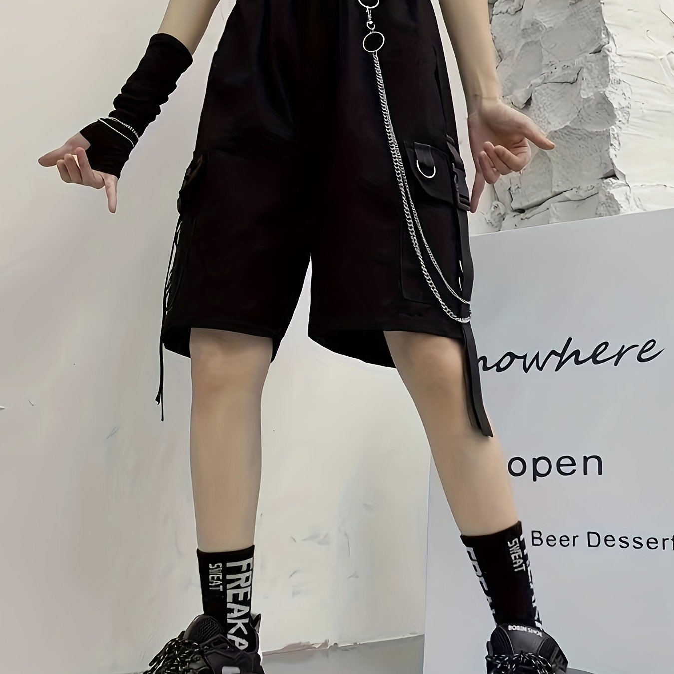 Image of Women's Casual Shorts With Flowing Ribbons And Utility Chain Style