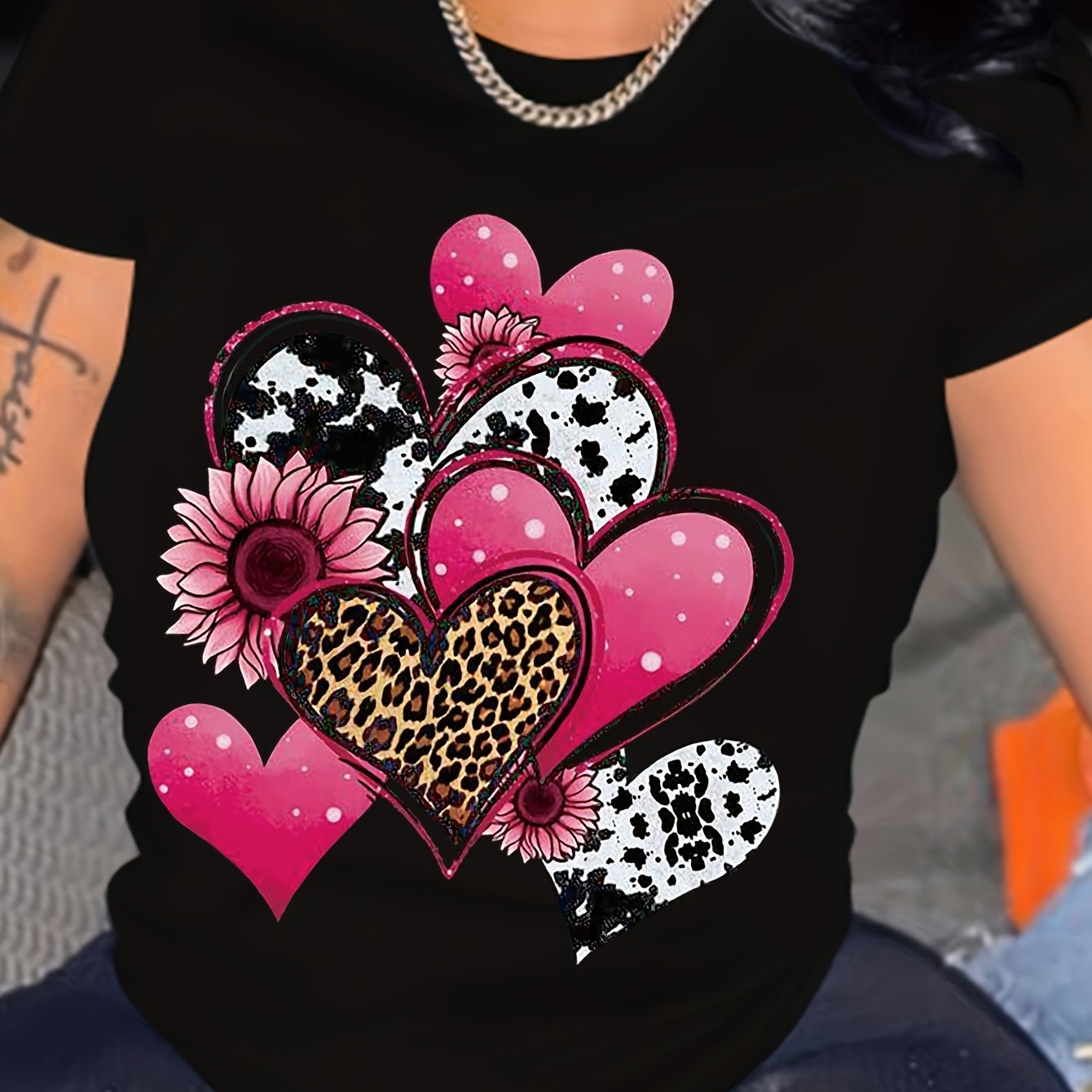 TEMU Graphic Print T-shirt, Short Sleeve Crew Neck Casual Top For Summer & Spring, Women's Clothing