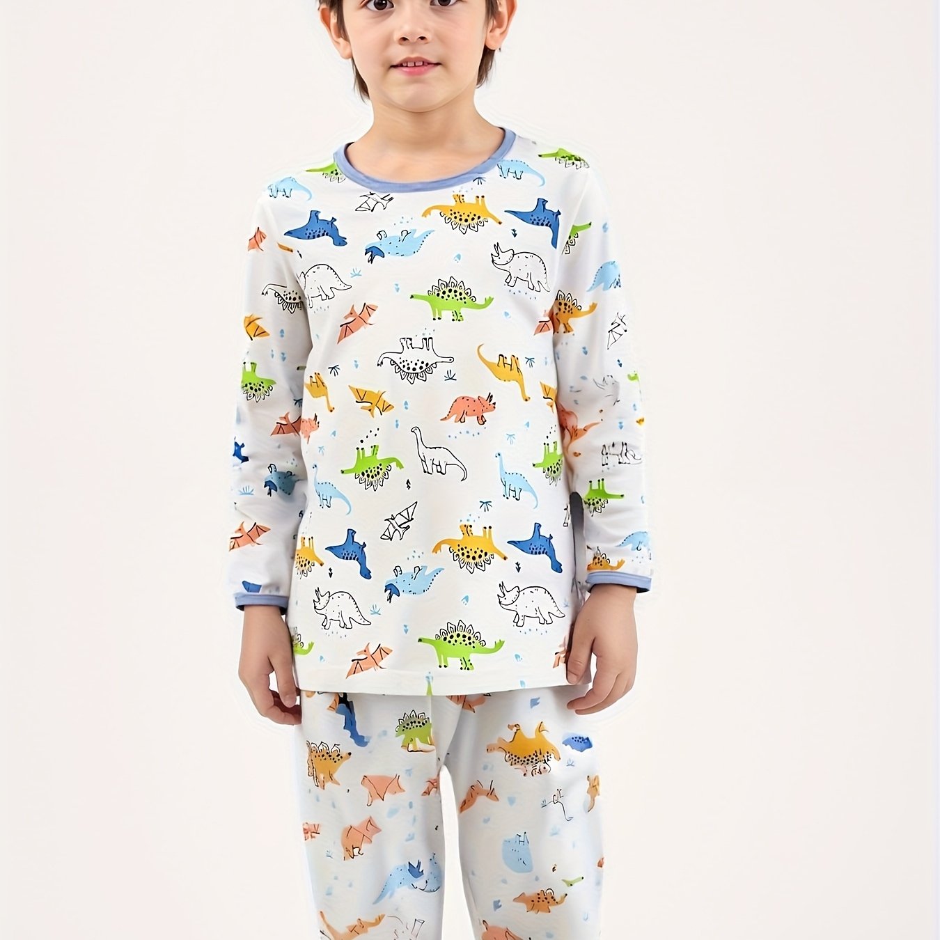 Autumn Winter Dinosaur Print 2pcs Set Long Sleeve And Pants Boys' Dinosaur Pattern Outfit Indoor Wear Holiday Gift (birthday Gift, Halloween, Christmas, Etc.)