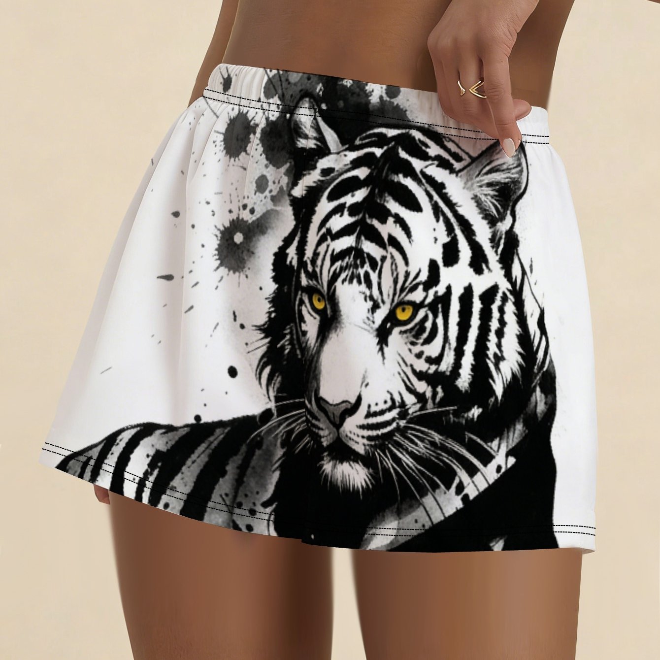 TEMU Ink Wash White Tiger Women's Printed Pants Digital Graphic Casual Coded Women's Shorts