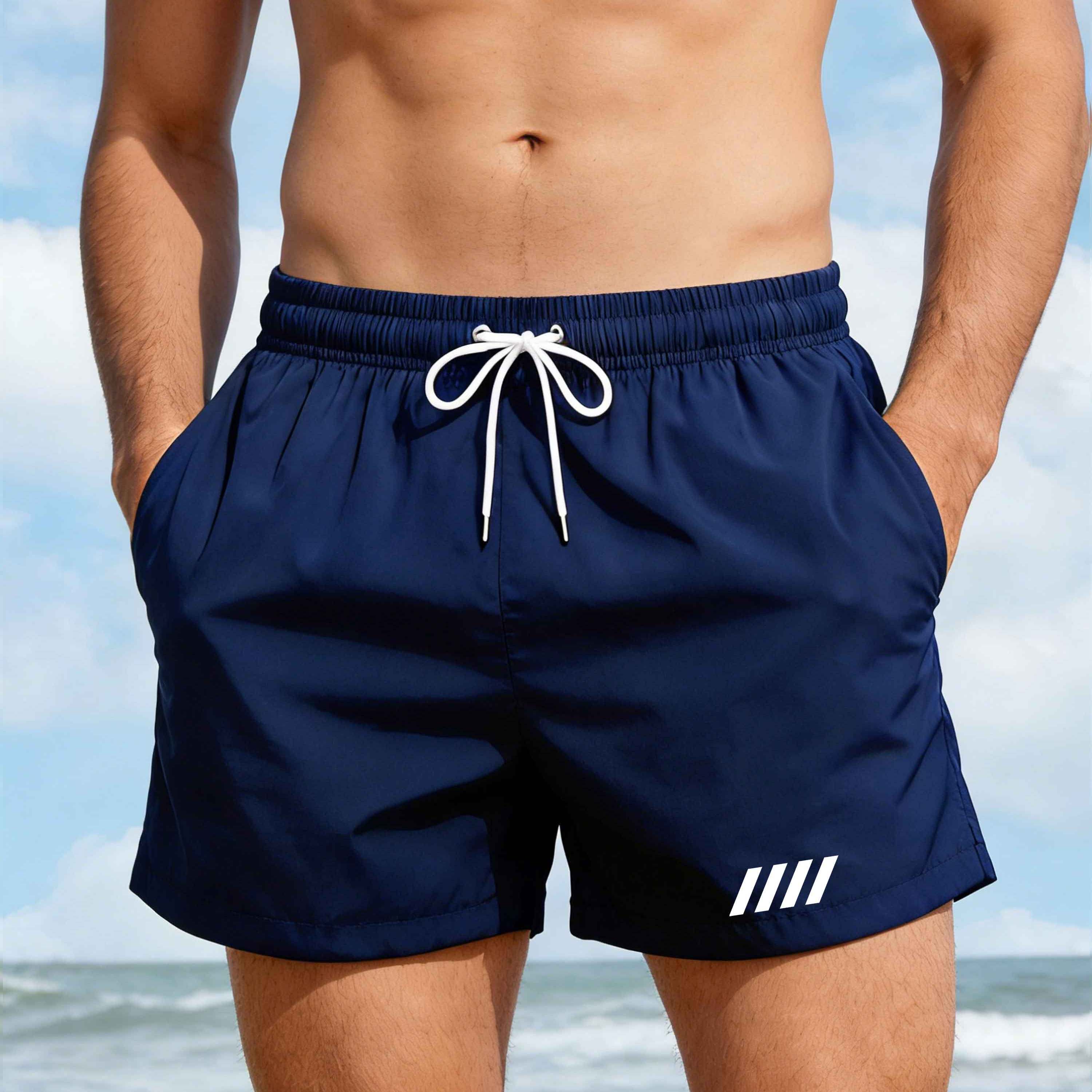 Men's Quick-dry Swim Trunks With Diagonal Stripe Print | Casual, Regular Fit, Perfect For The Beach, Pool, Gym, And Outdoor Activities