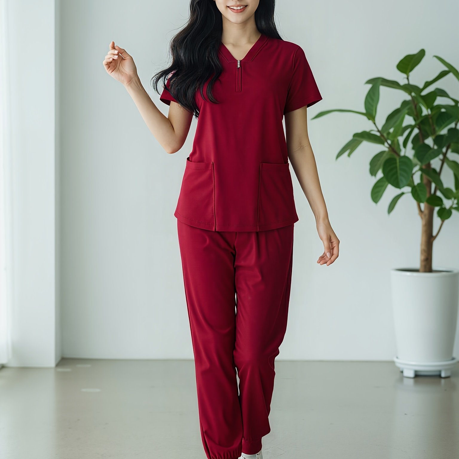 A Set Of Short-sleeved Garments For Hand Washing, Intended For Female Professionals In Dental , Suitable For Pet Hospitals And Beauty Salons