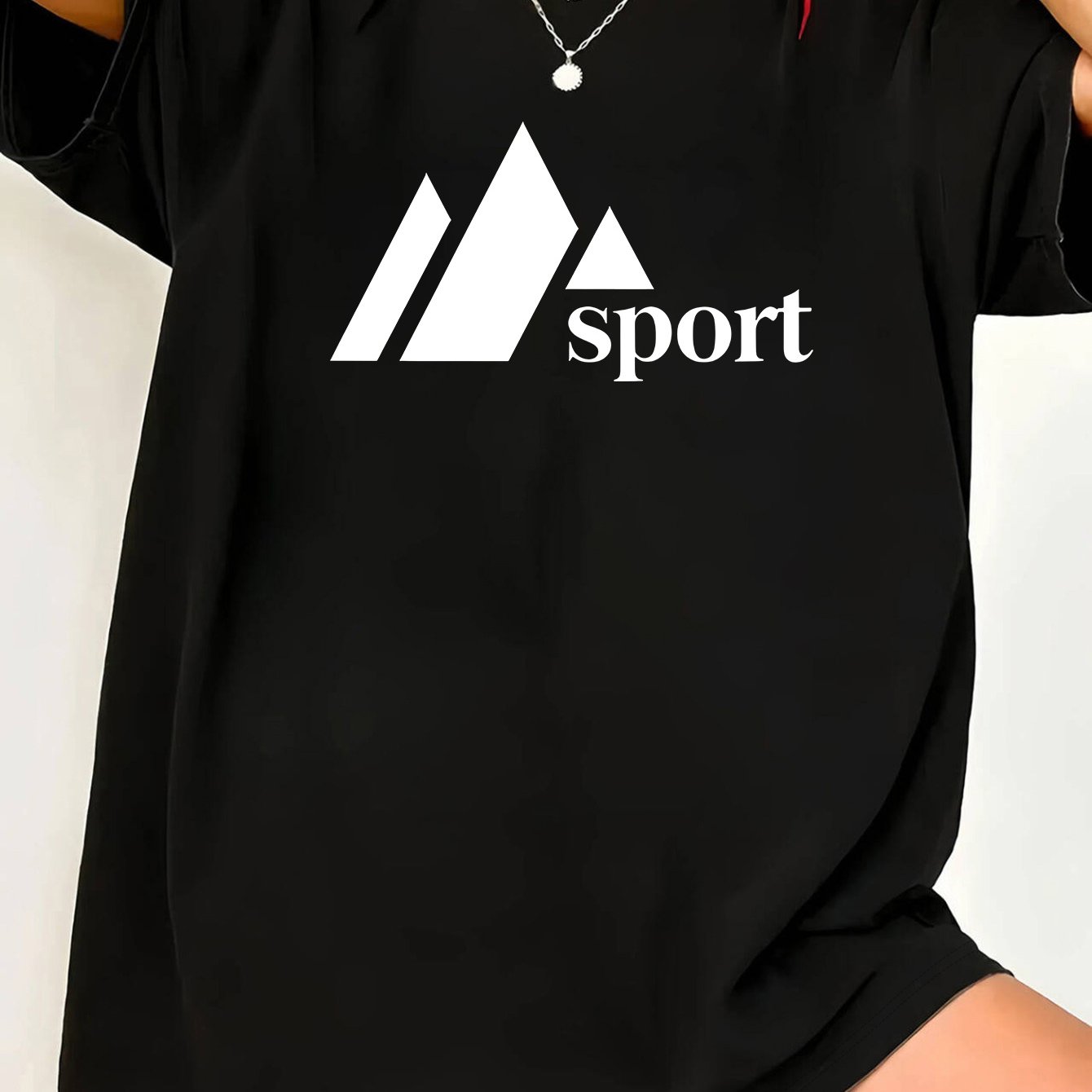 TEMU Plus Size - 0xl-8xl Plus Size Round Neck Short Sleeve T-shirt Women's Casual Top With Triangle Mountain Geometric Pattern Print Regular Fit