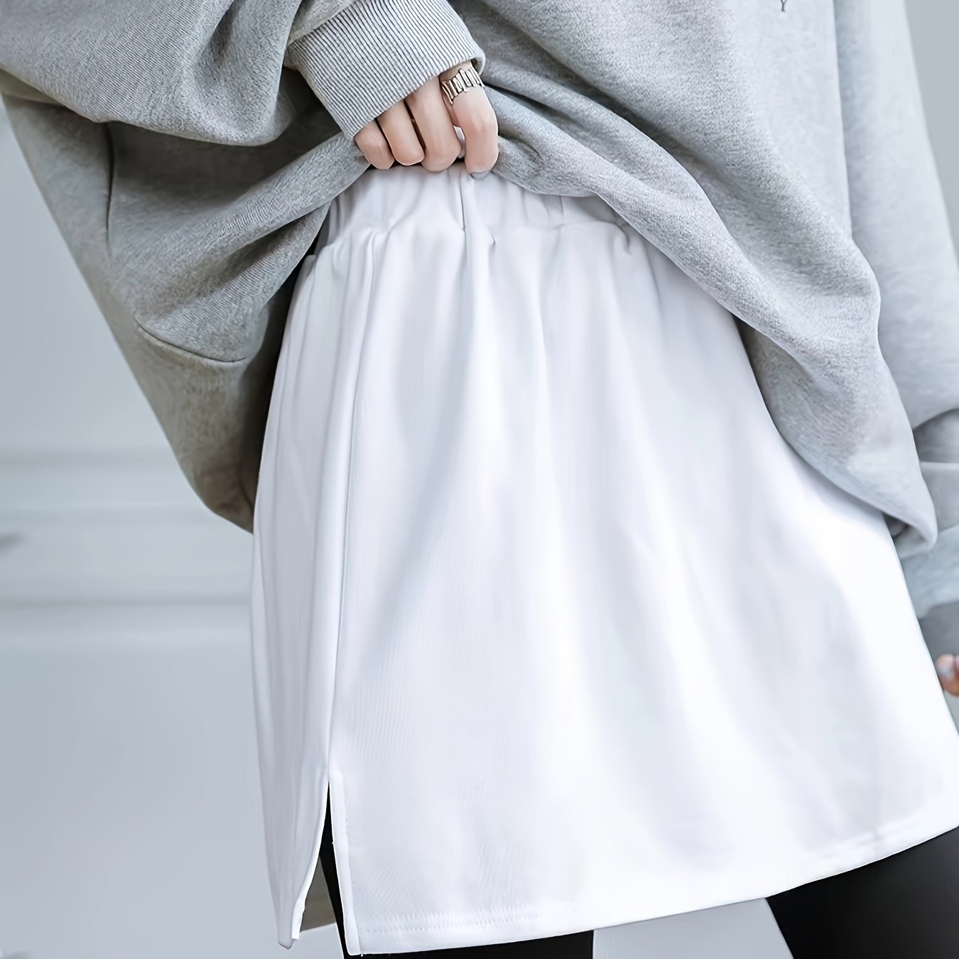 Curtain Versatile Short Skirt Solid Color Shirt Detail Outer Cover Style Matching White Skirt