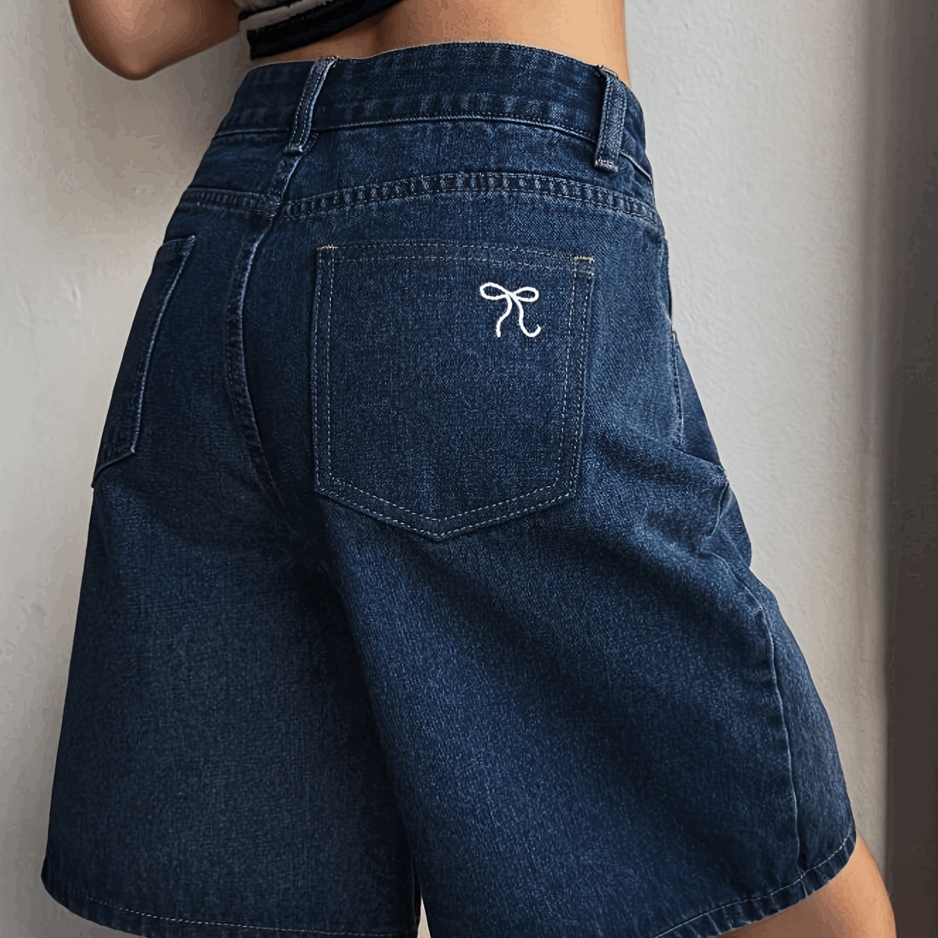 Women's Denim Casual Embroidered Bermuda Shorts, Stretch Shorts, Spring Summer Wear