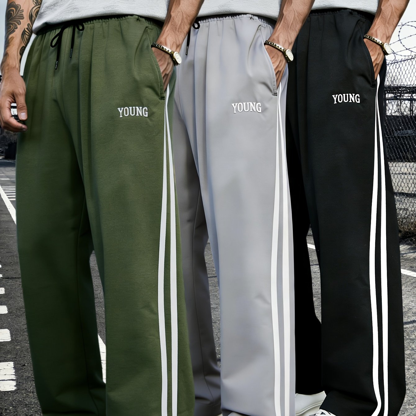 TEMU 3pcs Men's Casual Sport Pants With Elastic Waistband, Straight-leg Hem, And Three-dimensional Side Seam Design. The Fabric Is Lightweight,