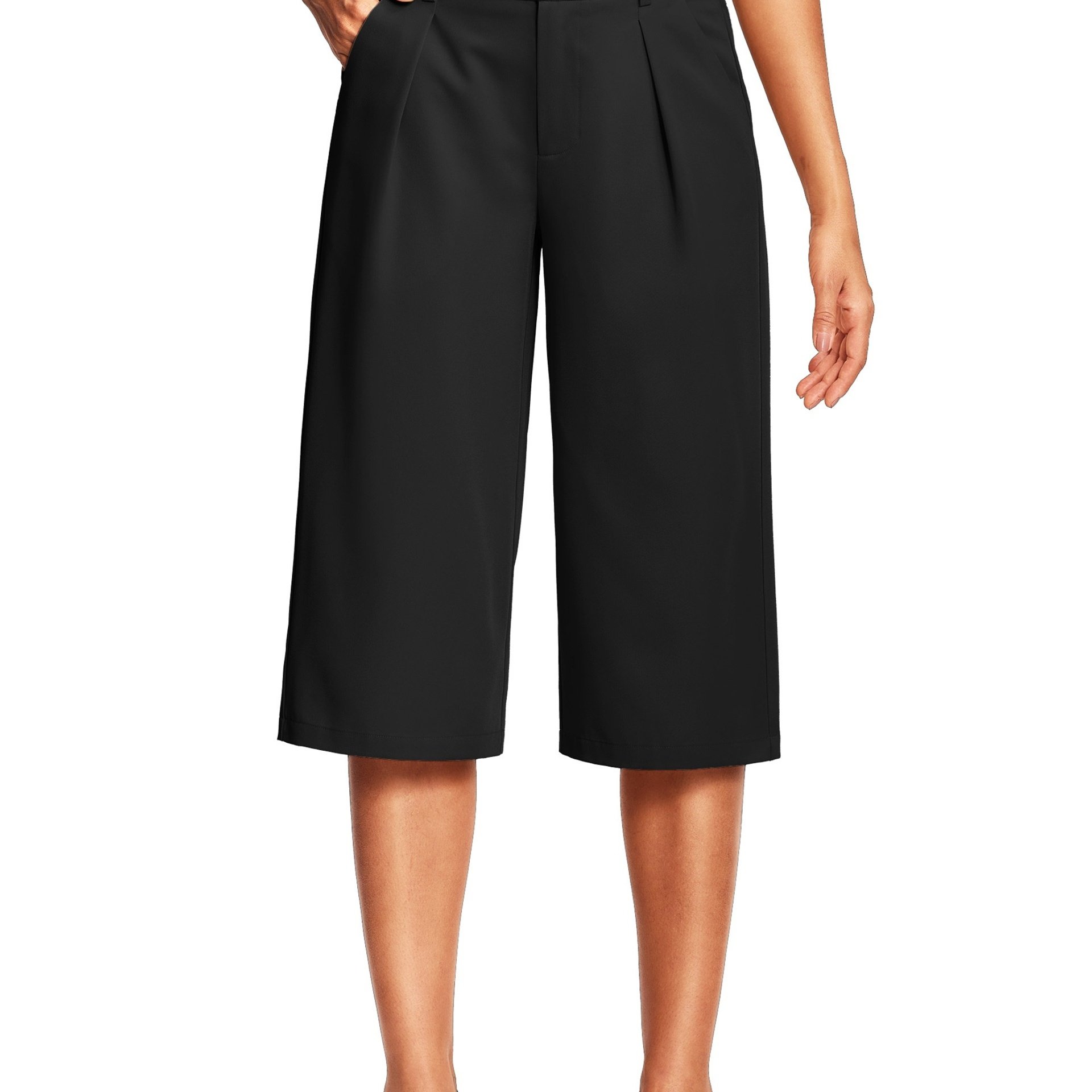Image of 18" Women's Capri Pants With Pockets High Waisted Pleated Wide Leg Dressy Capris For Women Summer Business Casual