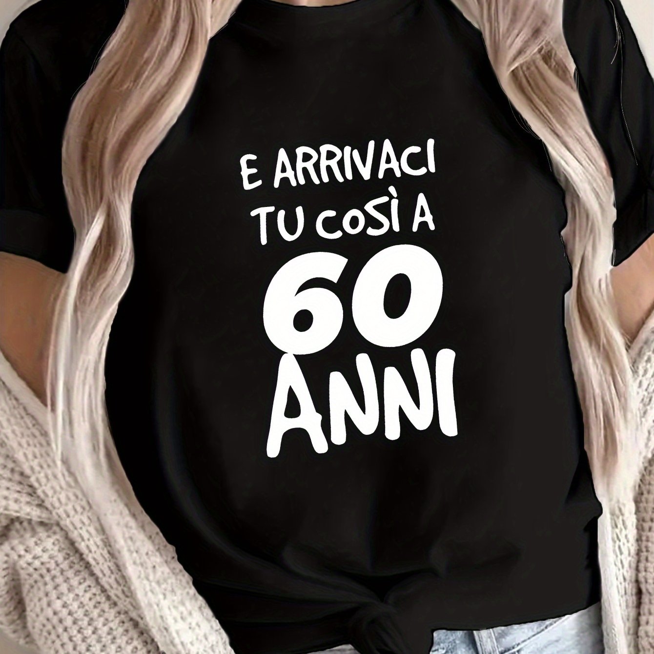 TEMU T-shirt casual a maniche corte con e stampa divertente italiana, perfetta per in ed estate, adatta a coloro che hanno pi羅 di 60 anni