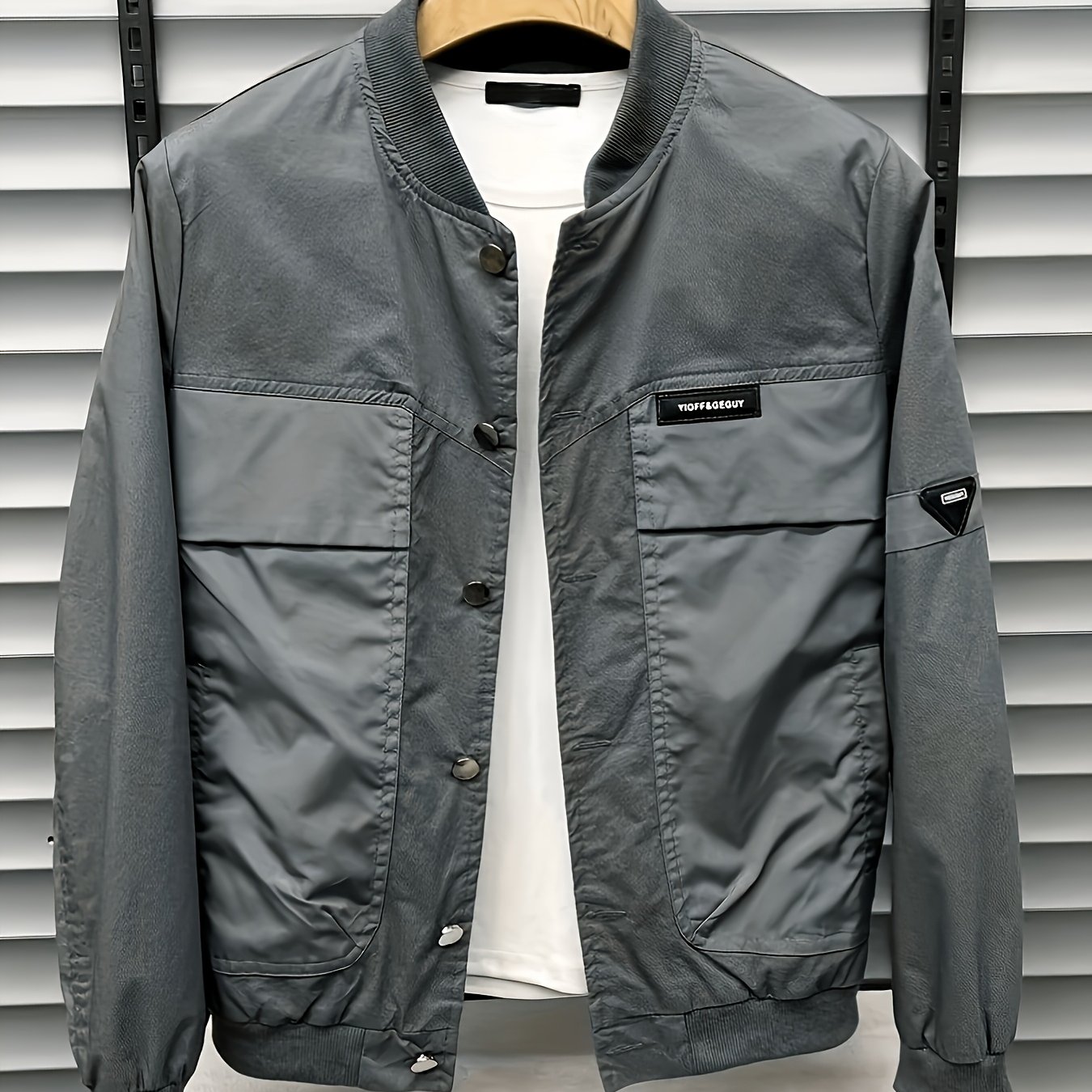 Image of Men's Workwear Baseball Jacket - Short Button-front With Baseball Collar & Collar | Polyester-lined Outerwear Suitable For Spring/fall, Casual Short Jacket For,, Casual Attire (button Closure)
