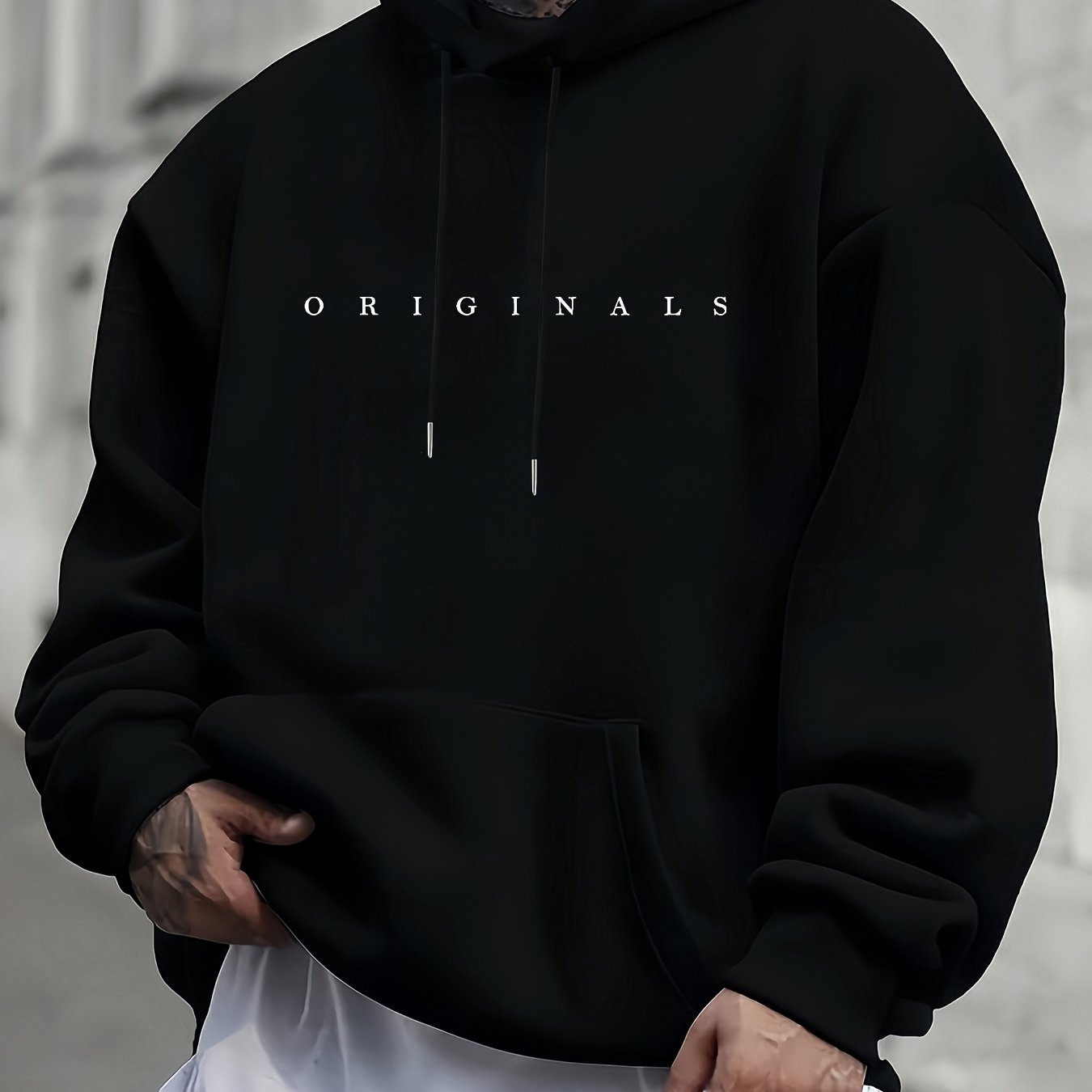 TEMU [95% 5% Spandex] Men's Casual Pocket Loose Hooded Sweatshirt With '' Print 240g Base Layer Factory 's Comfortable High-quality Rate Casual