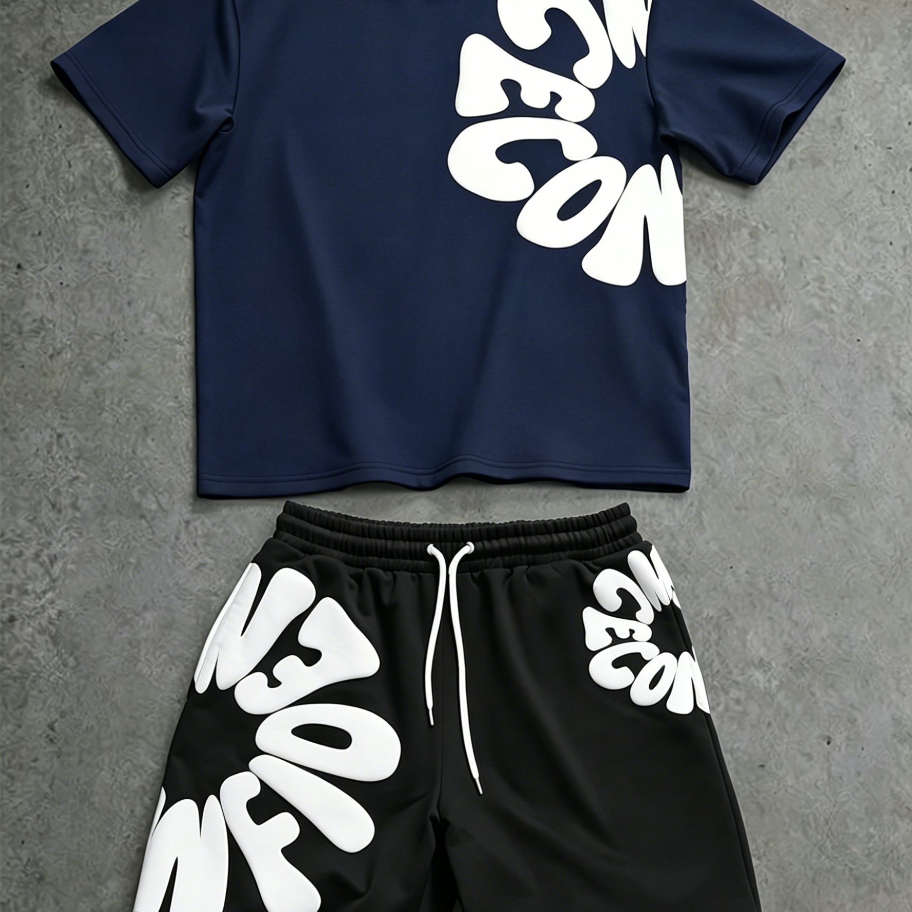 TEMU Men' Printed Set, Consisting Of -neck Short-sleeve T-shirt And Shorts