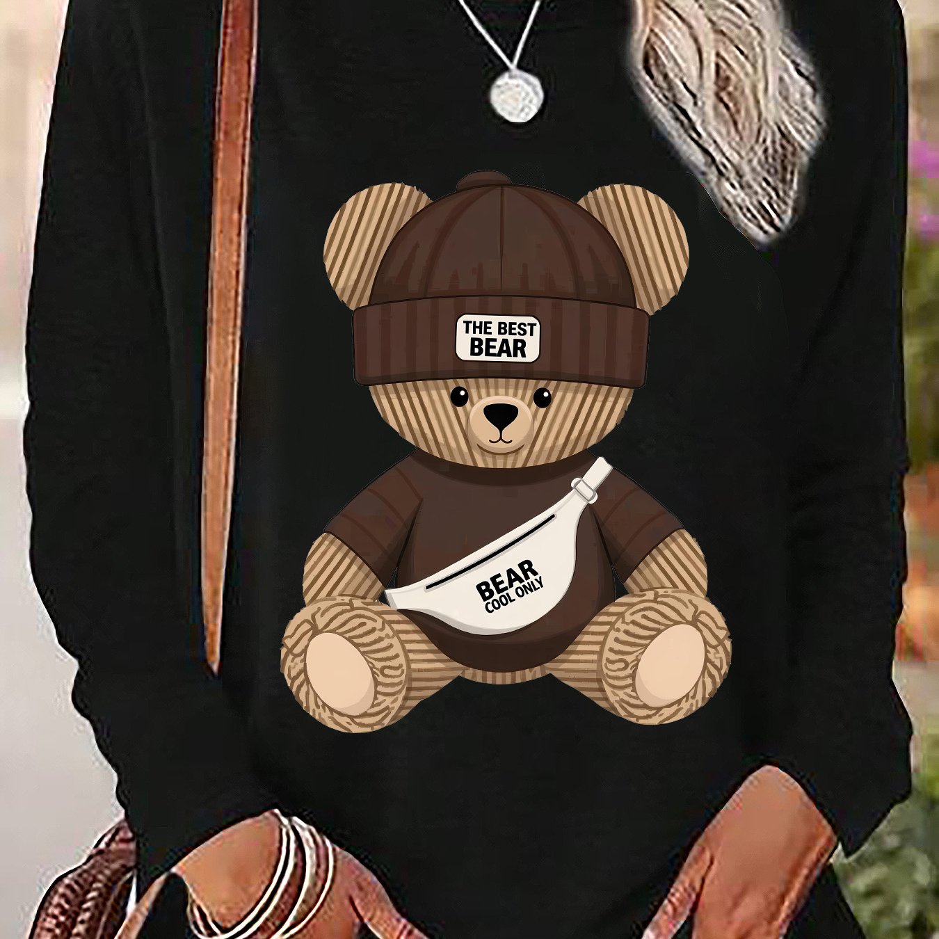 TEMU 1pc Beautiful Elegant Fashionable Cute Essential For And Parties Women's Clothing, Cartoon Bear Pattern With Hat And Crossbody Small Bag,