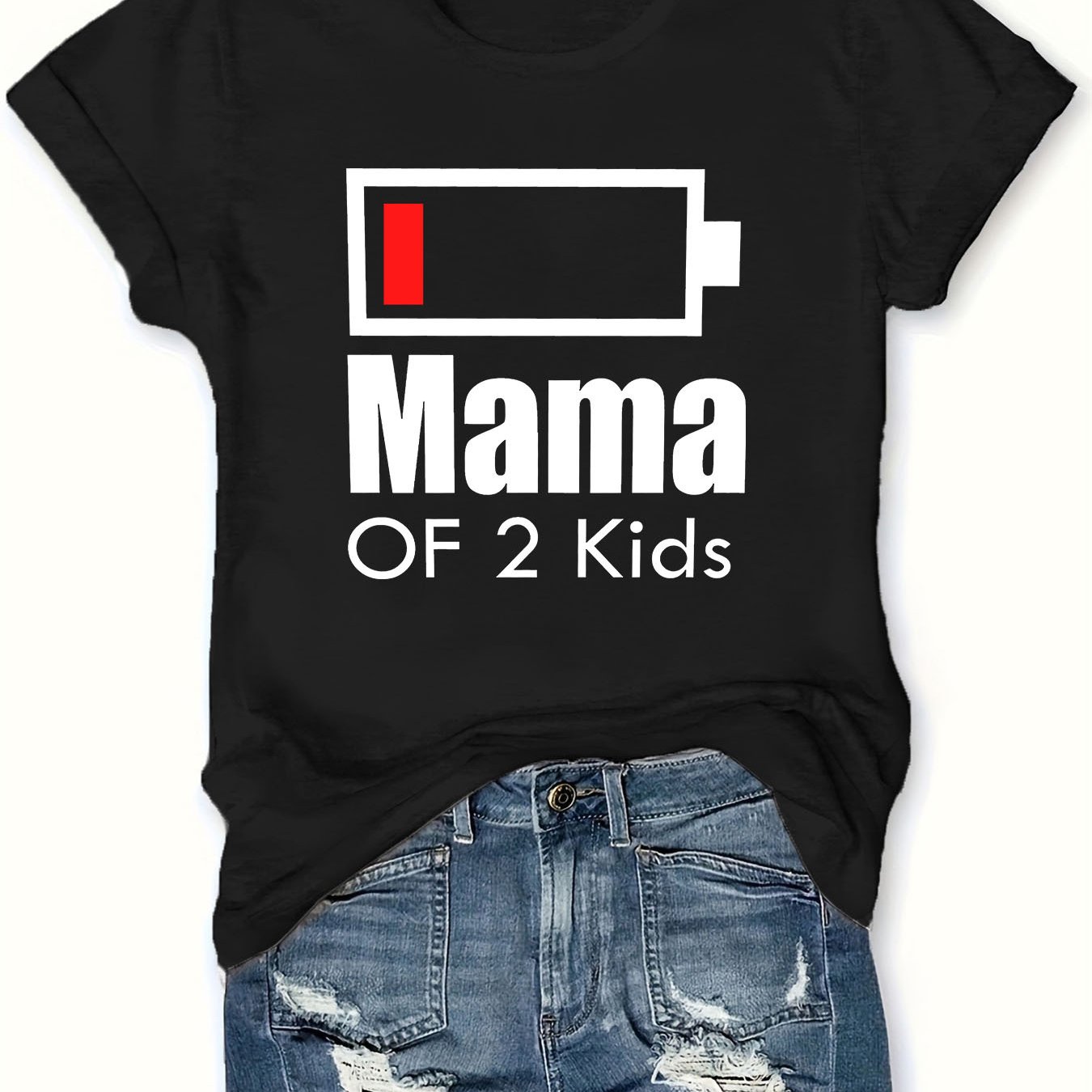 TEMU Casual T-shirt With Mother's , Featuring A Design For Moms Of Two, Perfect For Spring And Summer