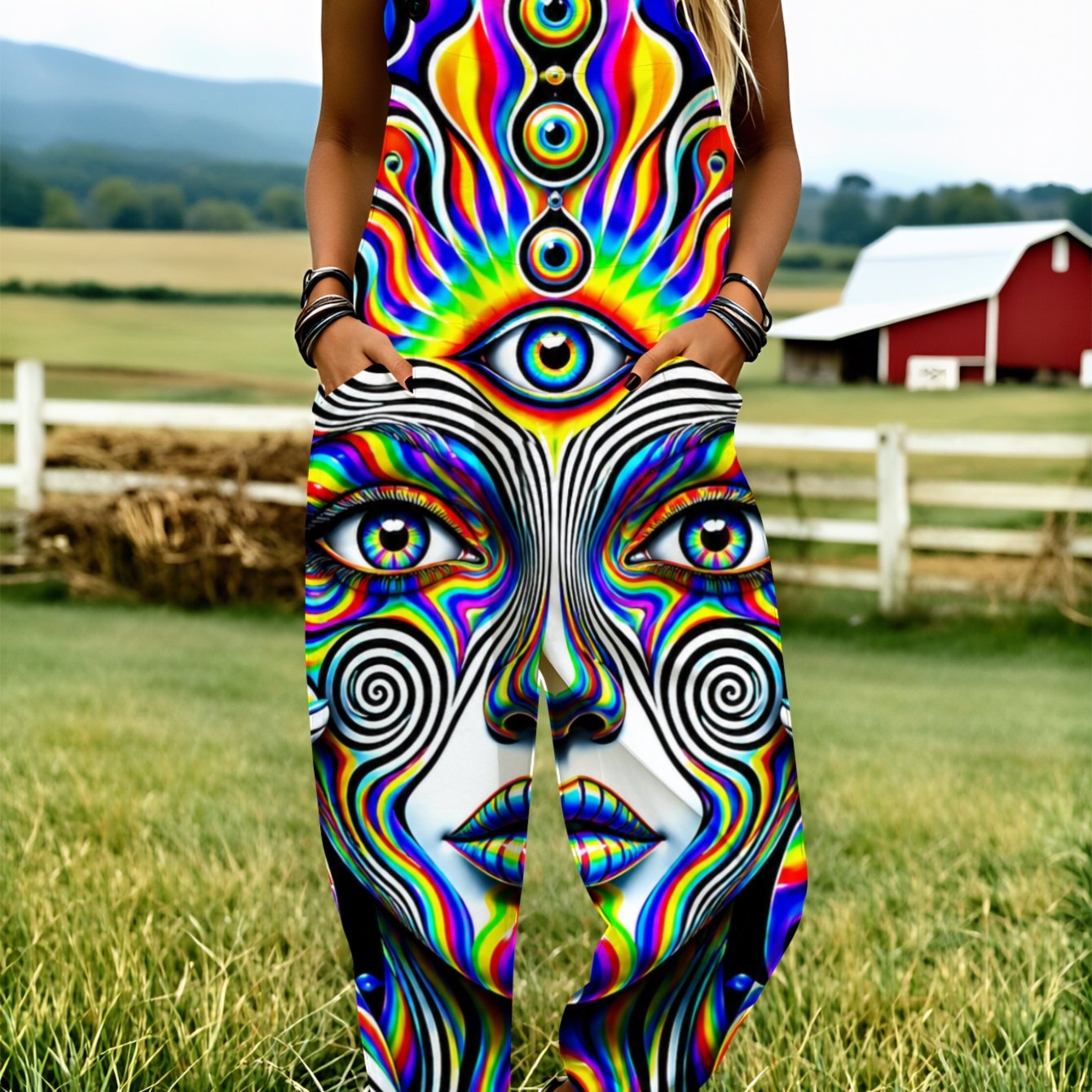 Image of Women' Size Overall Jumpsuit, Size S-2xl Psychedelic Loose-fitting Overalls Suitable For Spring, Summer And Autumn Summer Clothing Suitable For Daily Wear And , An Ideal Gift For .