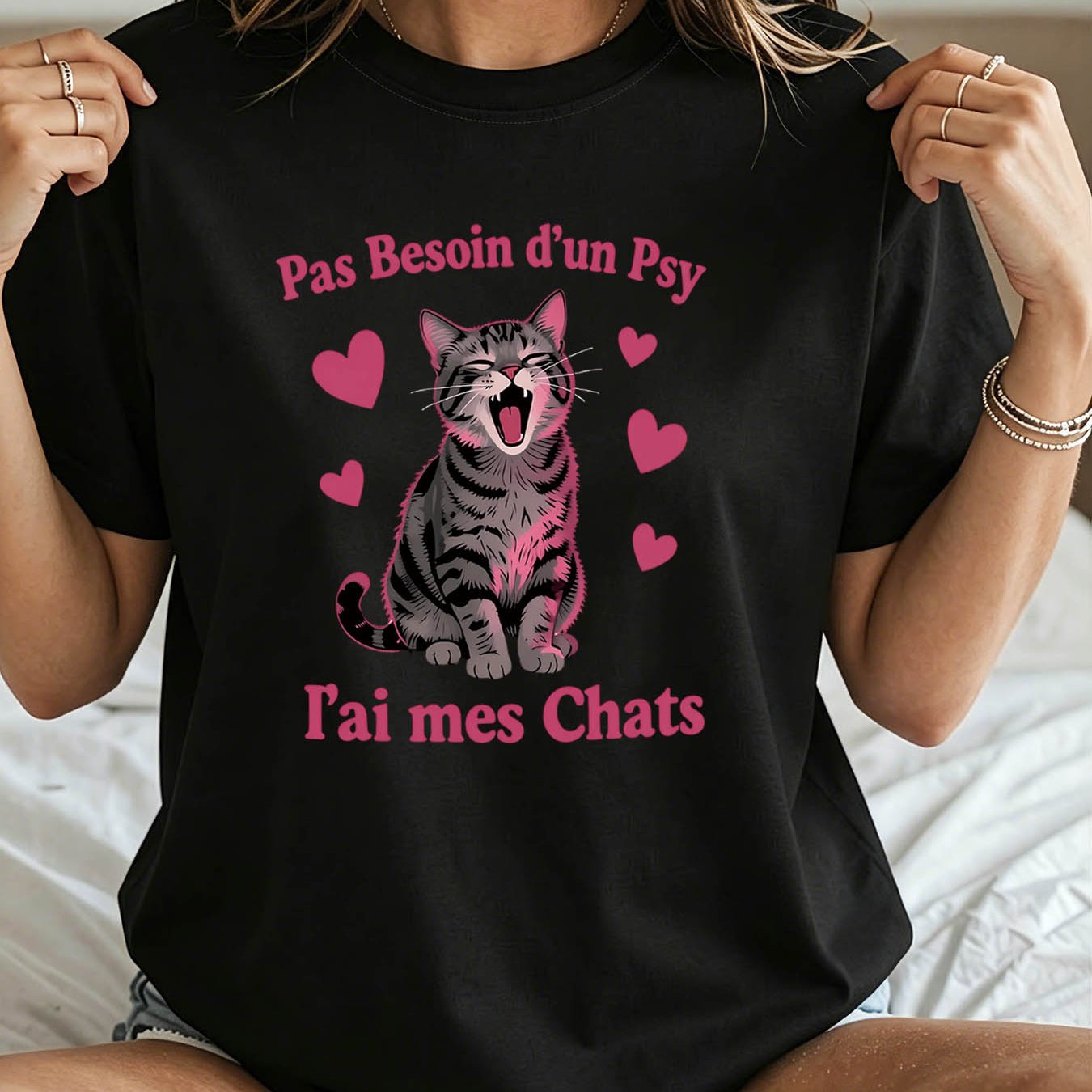 TEMU T-shirt pour femme "Pas besoin de thérapeute, j'ai des chats" - Haut à française avec chaton, décontracté pour et l'été, adapté aux quotidiens,