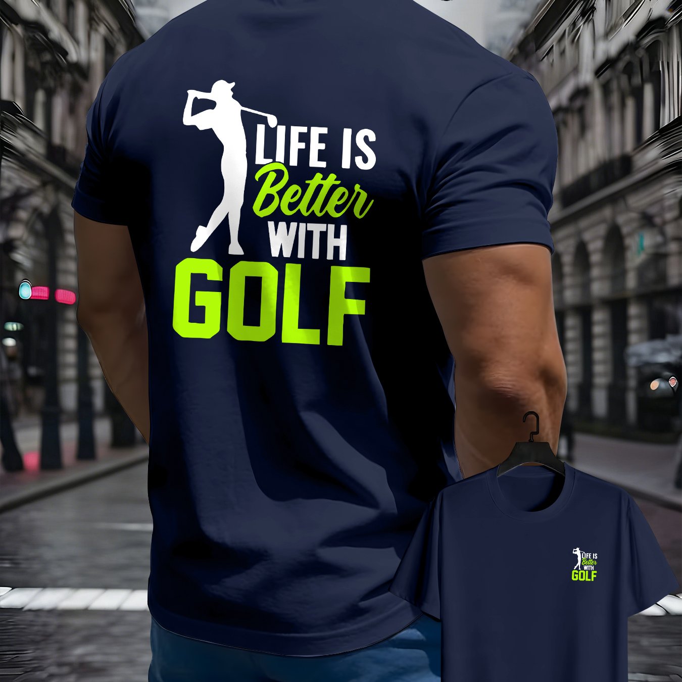 TEMU Men's Summer Fashion Casual T-shirt, Golf Pattern, Comfortable Fabric Casual Micro-elastic T-shirt, Sports, Leisure, Fitness, Fashionable And
