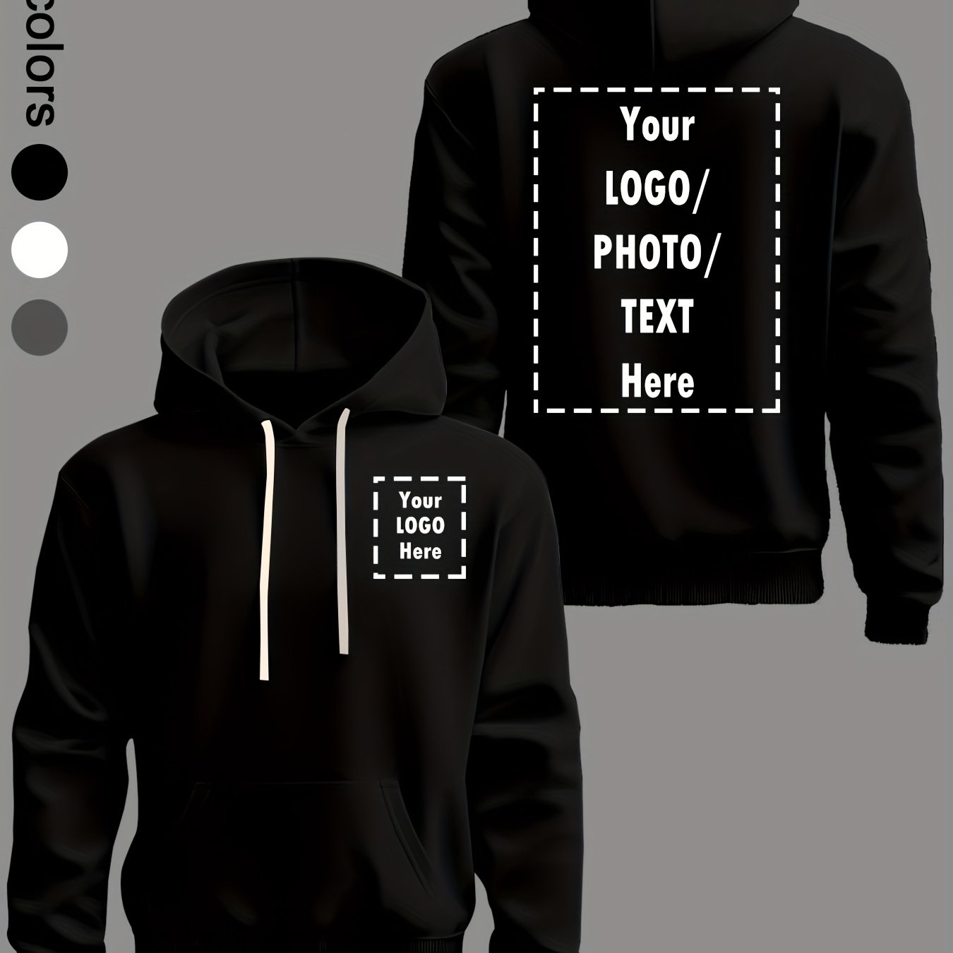 E-shop Kapuzenpullover mit individuellem Logo/Text Kangaroo-Tasche – Personalisierter Brust- Rückendruck, lockerer Schnitt, ideal für Firmenbranding,