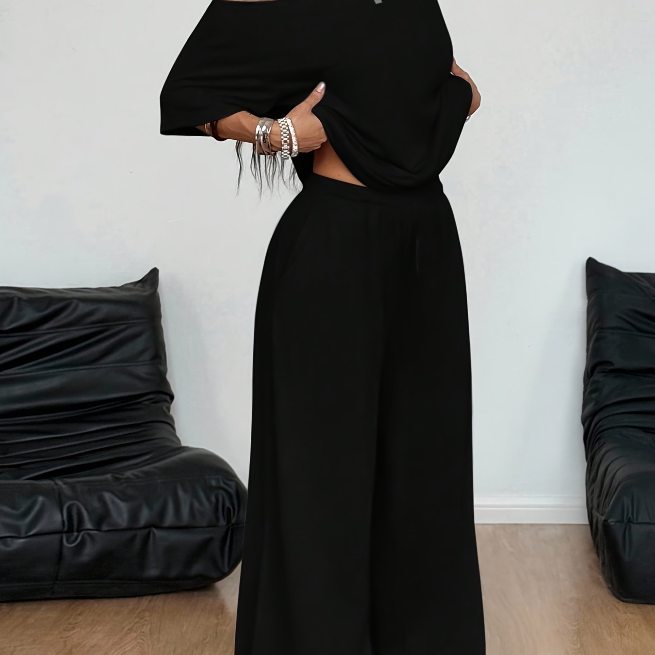 E-shop Damen Sommer Minimalist Streetwear Basic Alltags-Outfit Y Bequemes Träger-T-Shirt Weitbeinige Jogginghose Zweiteiliges Set