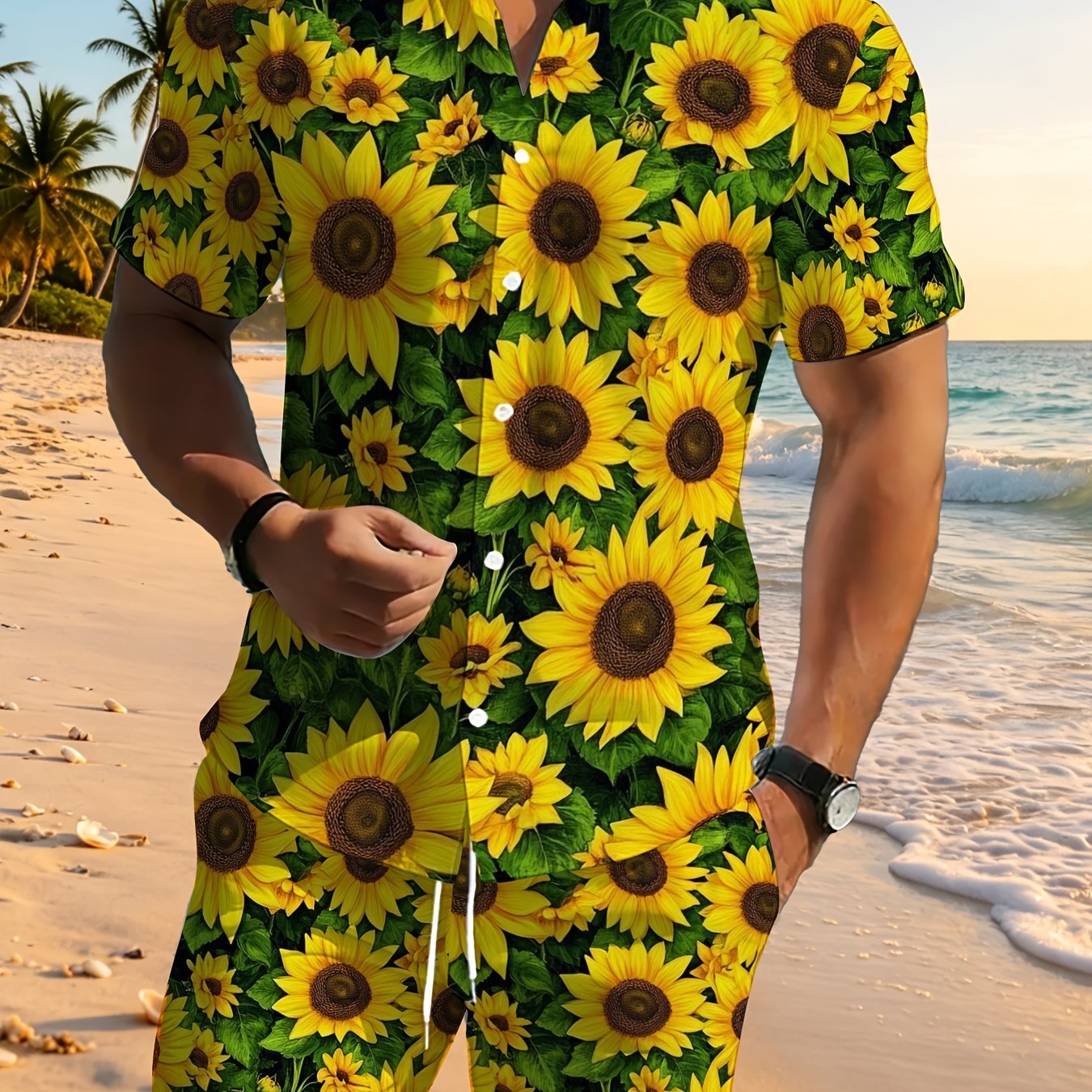 TEMU [printed Design Not Textured] Men' Sport Suit Lightweight Breathable Two-piece Set For Vacation Outdoor Activities Summer Wear Comfortable And