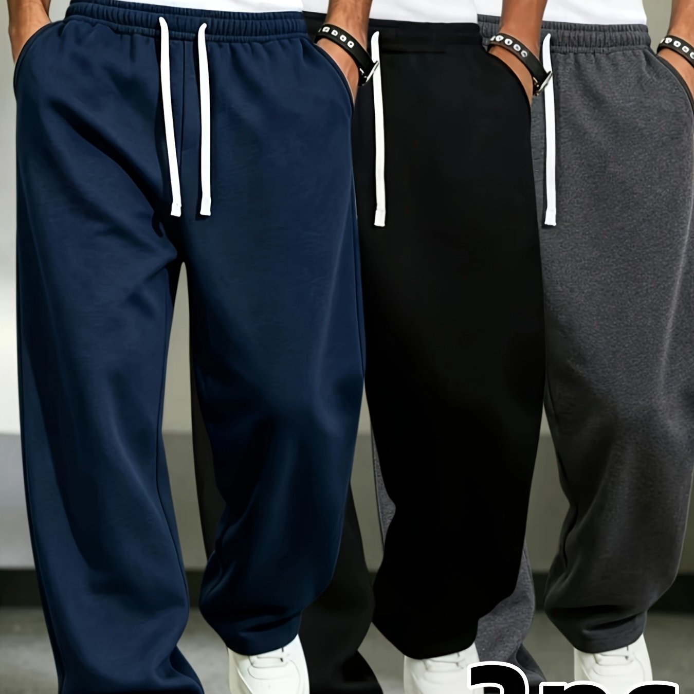 TEMU 3pcs Men's Autumn Winter Warm Athletic Pants, Trendy And Versatile, Loose Warm , Suitable For Spring, Autumn, And Winter, Straight Leg Style,