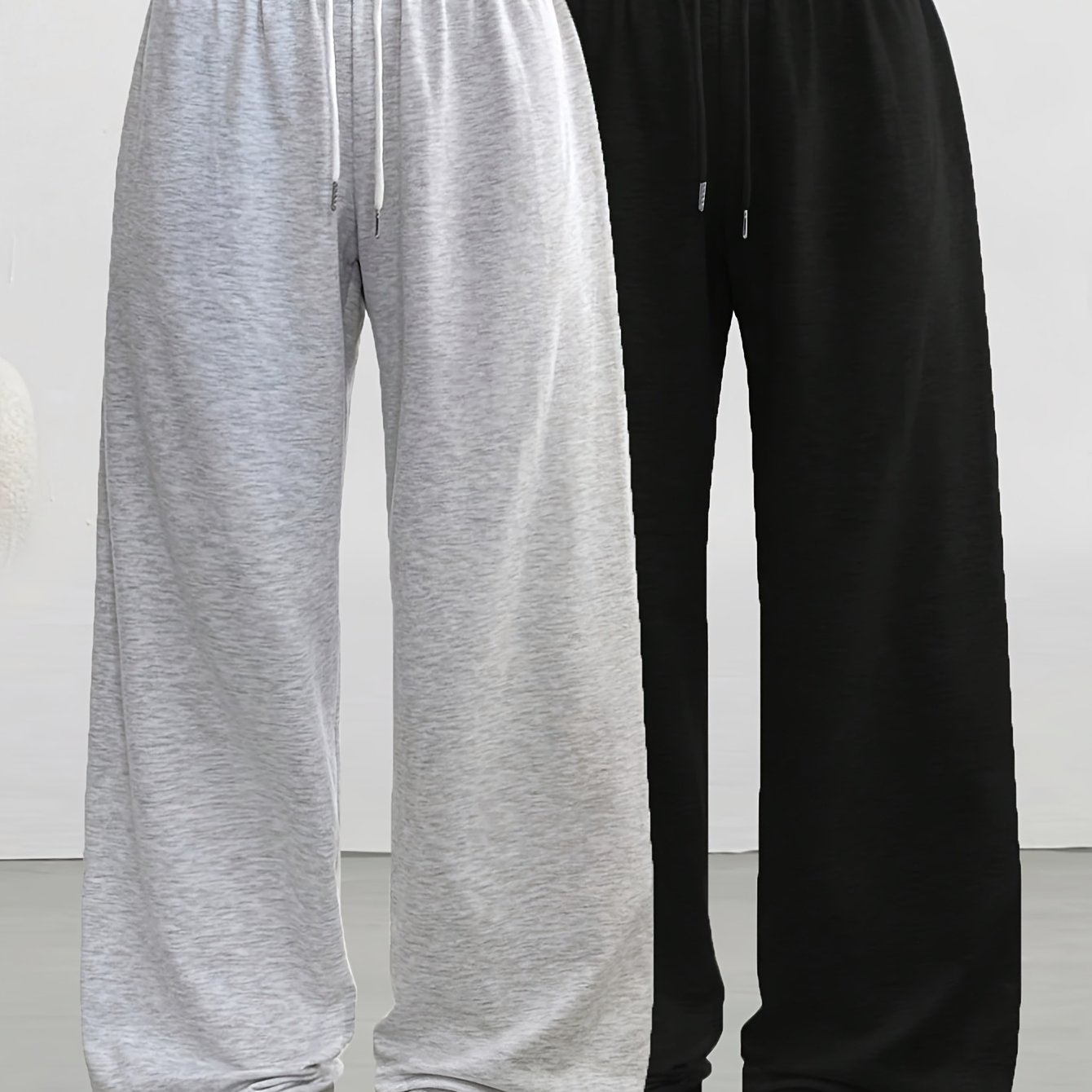 E-shop 2er-Set Damen Freizeit Hose mit weitem Bein, elastischer Taille, lockerer Mid-Stretch Stoff, maschinenwaschbar, Frühling Sommer Herbst Freizeit