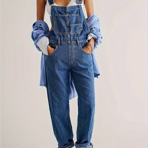 solid color slant pocket overall jumpsuit casual adjustable strap sleeveless cross back overall jumpsuit suitable for spring and summer womens fashion