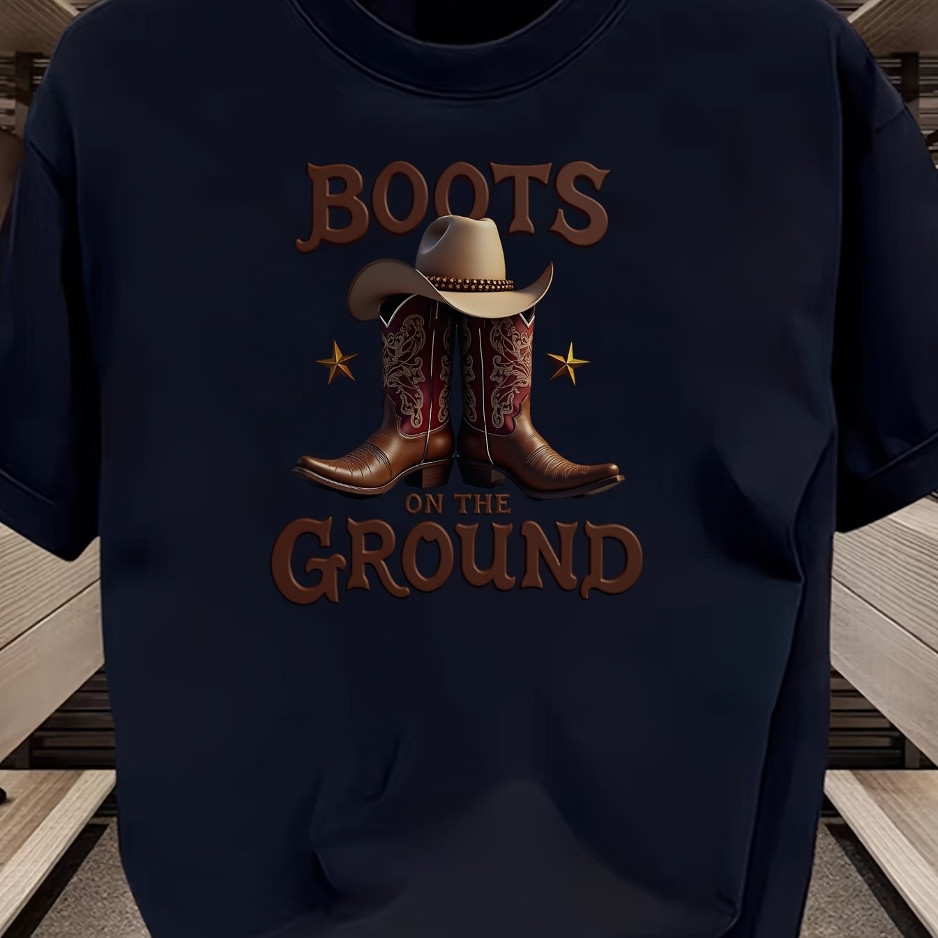 TEMU Men's Vintage "boots On " Graphic T-shirt - 100% Cotton, Crew Neck, Short Sleeve, Casual Wear With Cowboy Boot Design, Summer Fashion | Rustic Style | Soft Fabric