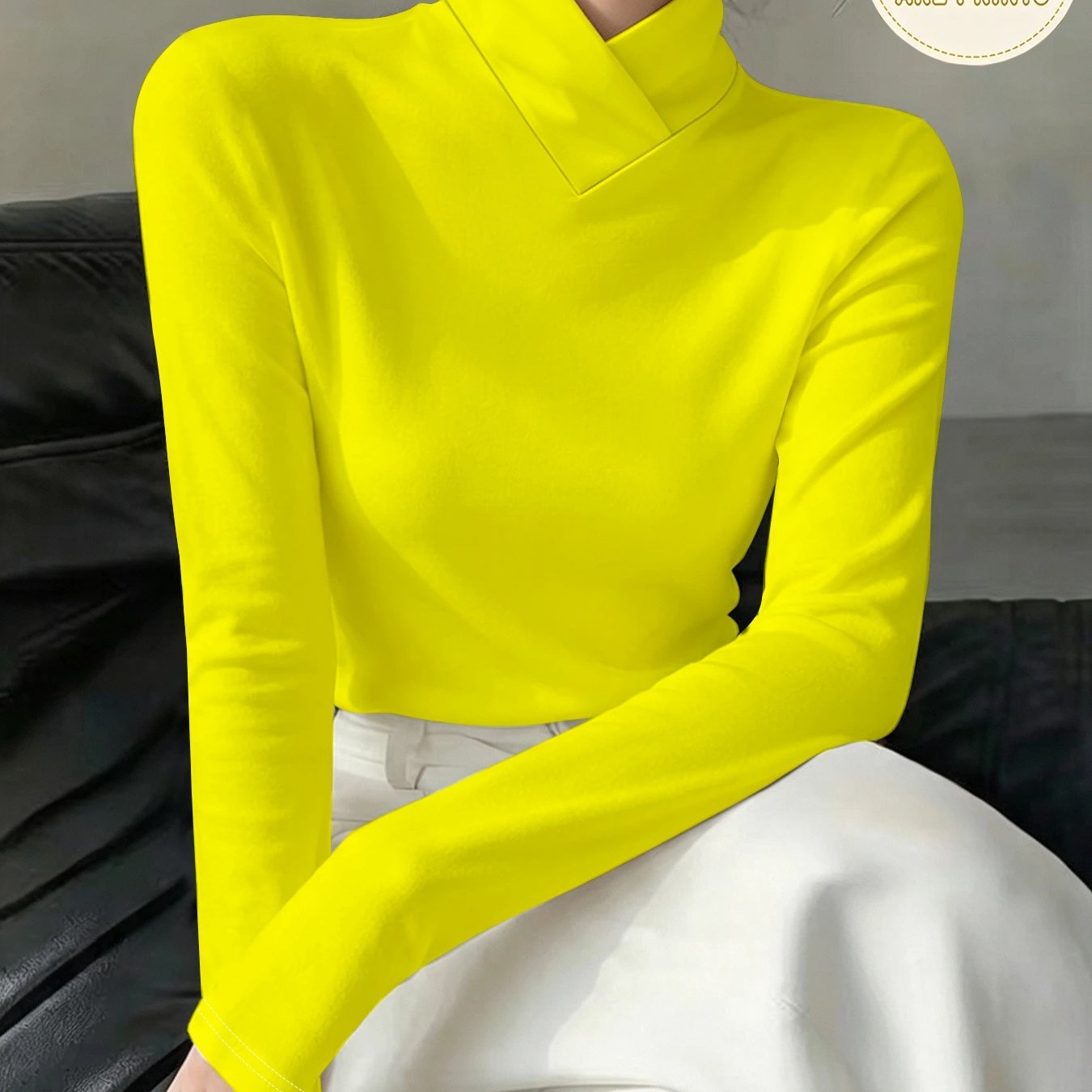 TEMU Cross-neck Women's Long Sleeve Base Layer, Autumn Winter Slim , Easy Casual Versatile Inner Wear