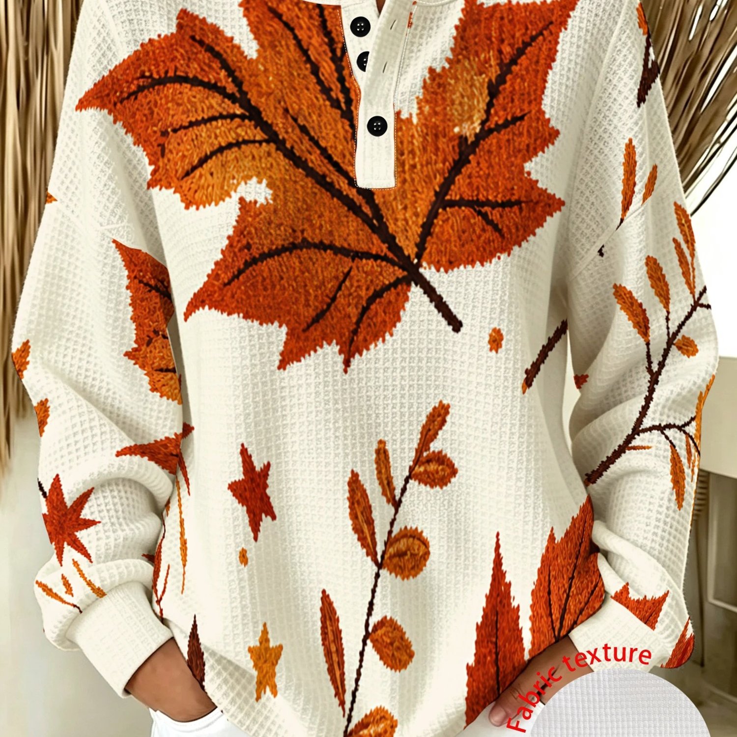TEMU Plus Size, [printed Design - Not Textured] Plus Size Women's Sweatshirt, Mixed Colors, Multiple Sizes , Autumn Leaf Pattern, Casual Fall Outfit,