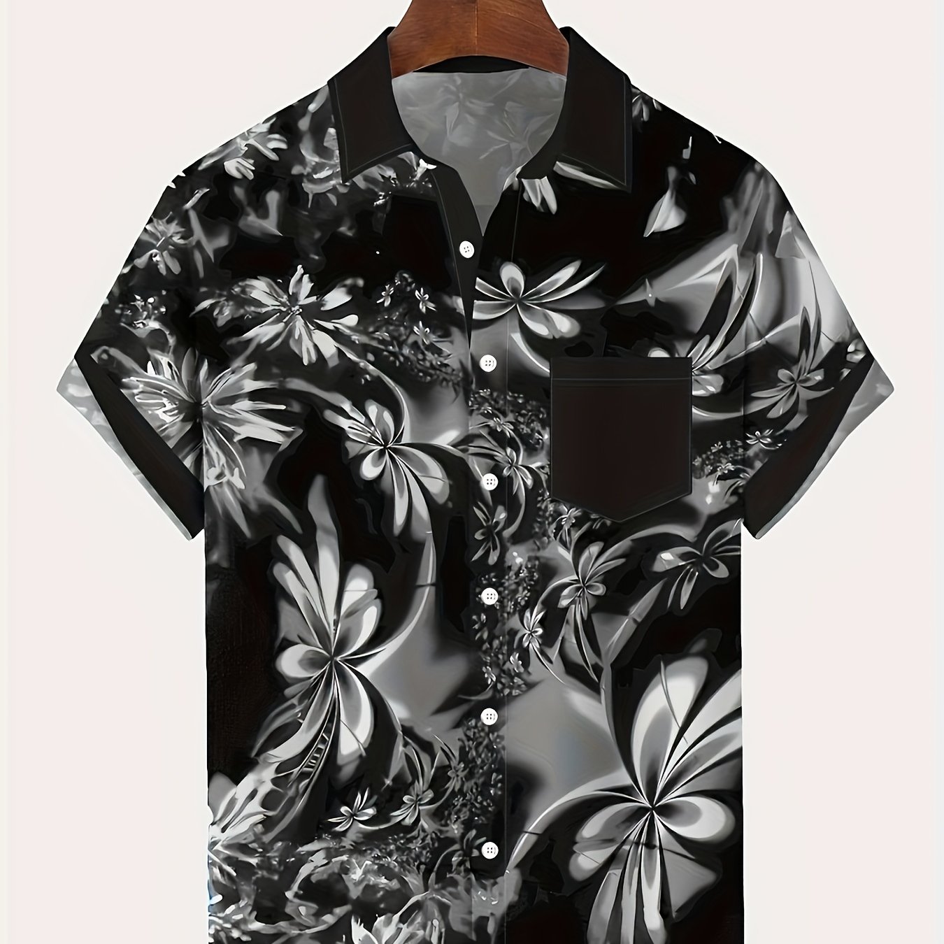 TEMU Men's 3d Floral Print Short Sleeve Shirt - Breathable Lightweight Summer Casual Button-up With Collar, Soft Non-stretch Fabric For Beach