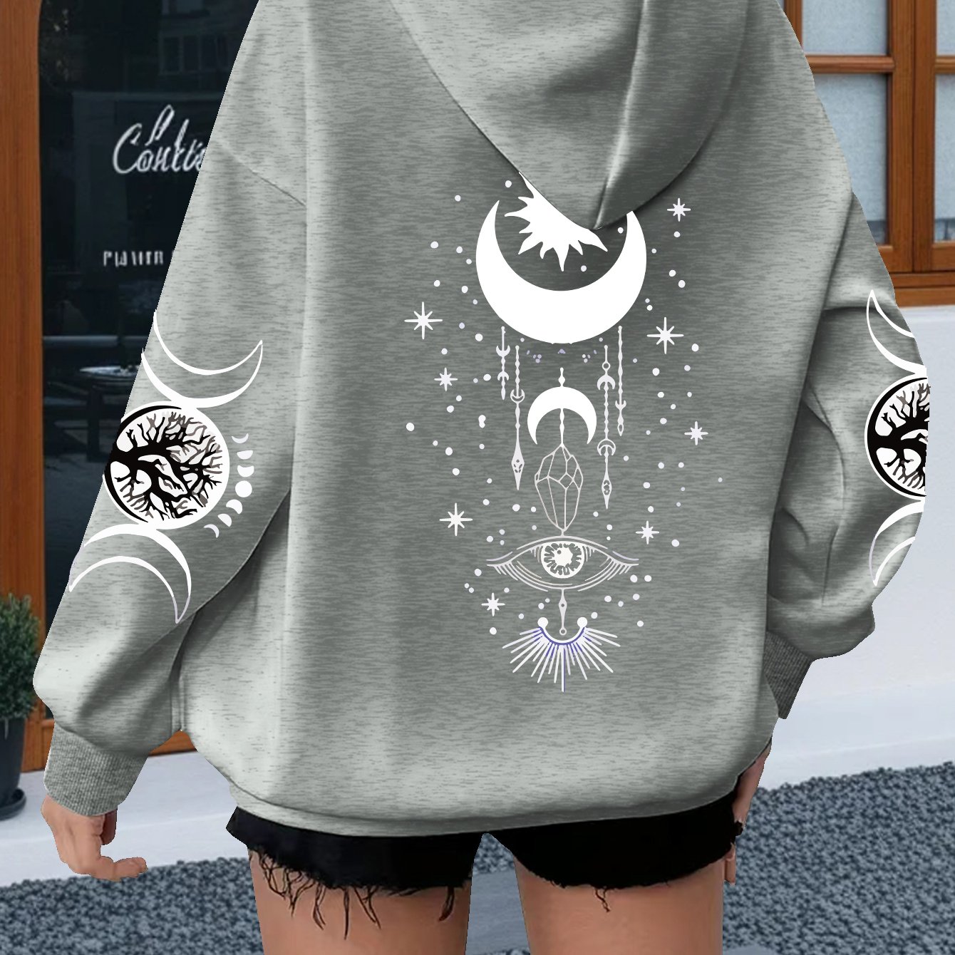 TEMU Plus Size, Plus Size Women's Bohemian Crystal Evil Purple Loose Hooded Sweatshirt