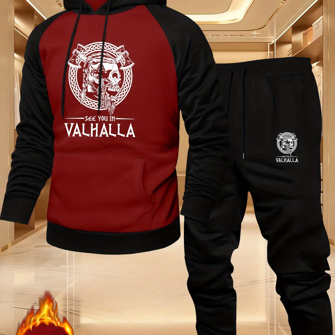TEMU Men's Casual Sports Raglan Sleeve Hoodie, Featuring Nordic Style Elements, A Two-piece Color- Sweatshirt Set, Perfect For A Trendy And Versatile