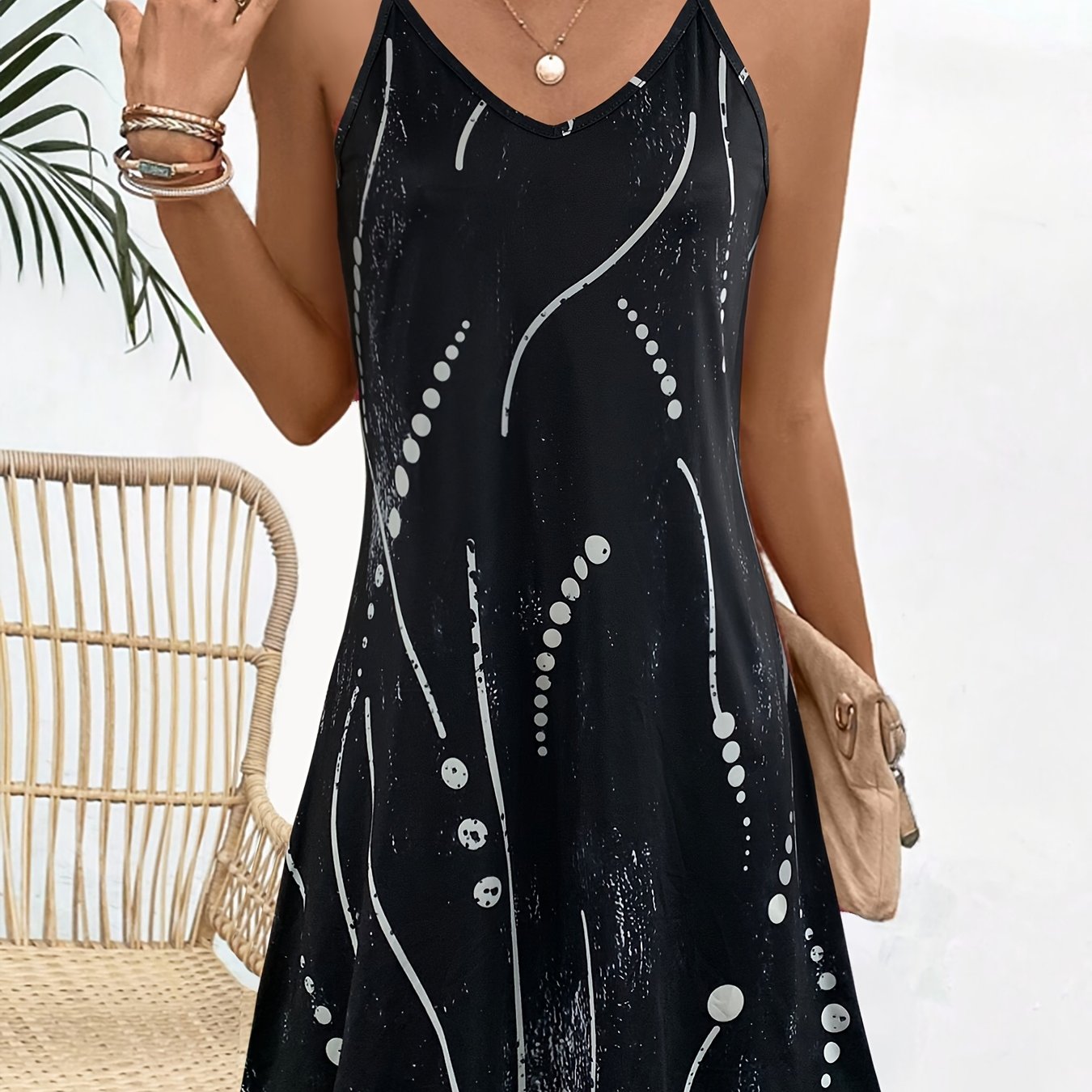 Women's Geometric Patterned Stylish Spaghetti Strap Dress