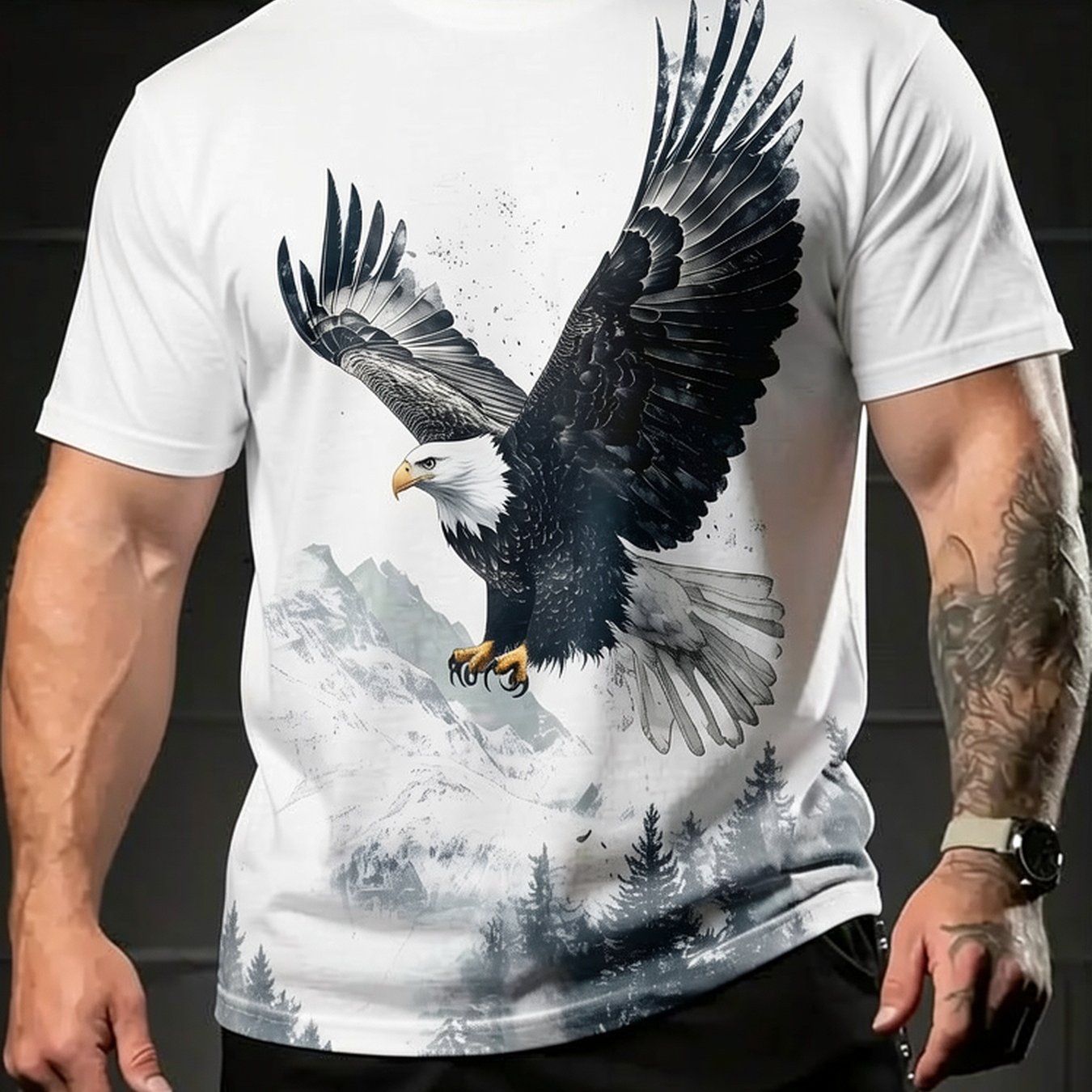 Men's Vintage Eagle Graphic Tee - Retro Street Style Summer Casual Wear, Featuring A Comfortable Round Neck Design Eagle Print, Machine Washable, Plus Size