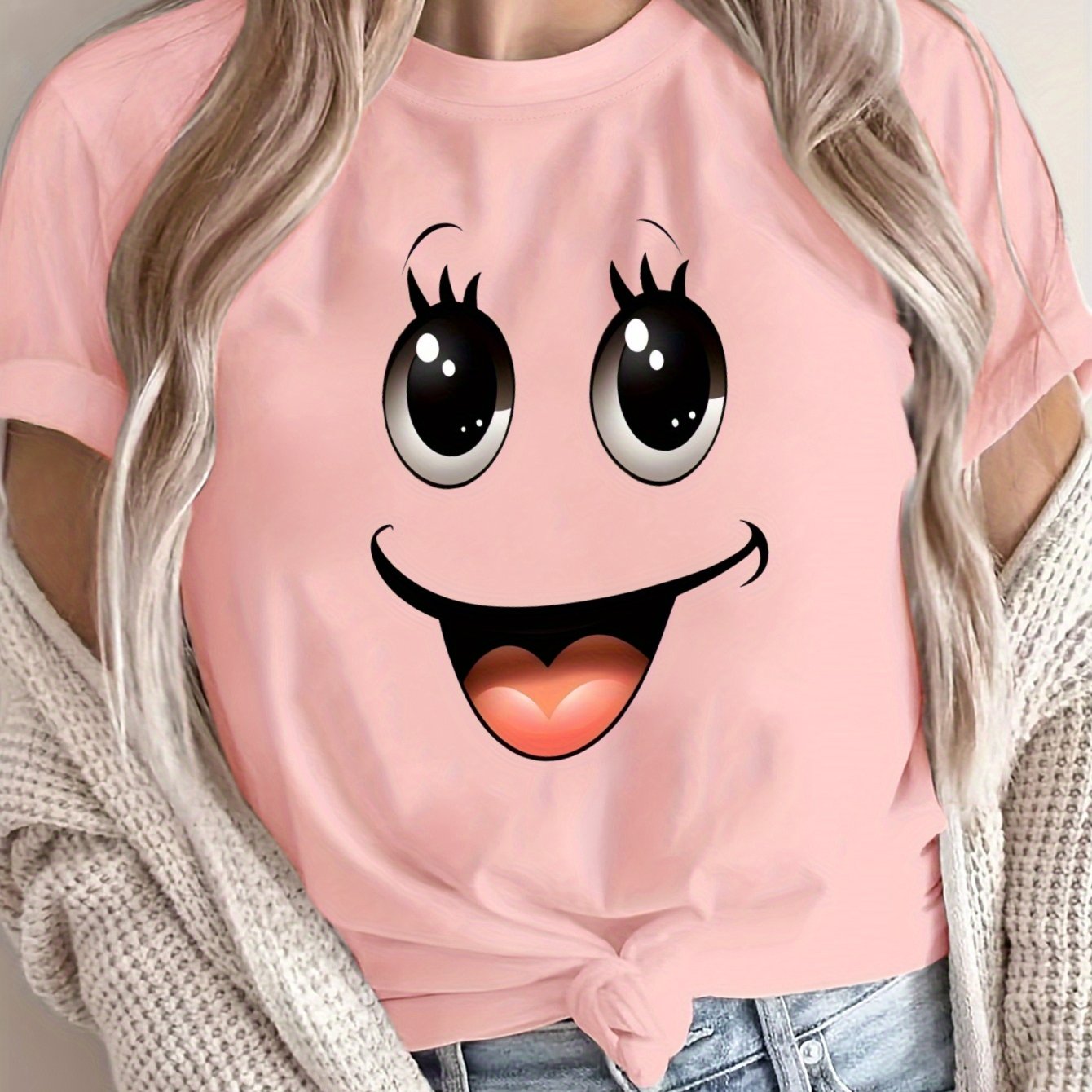 TEMU Women's Loose Large Size T-shirt, Spring And Summer Round Neck Casual Short Sleeve, Comfortable Breathable Fabric, Casual Style