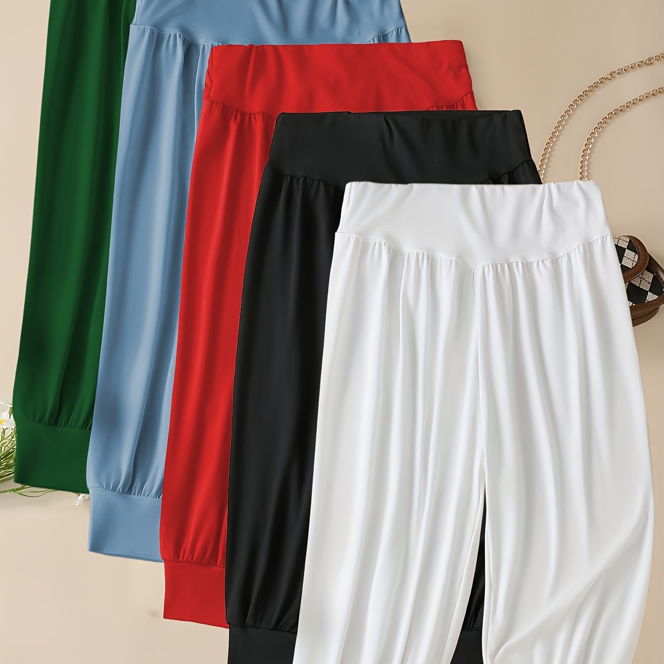 TEMU 5pcs Comfortable Joggers Stretch Women's High Waist Harem Joggers Comfortable Cut Elastic Waistband, Perfect For Casual Wear
